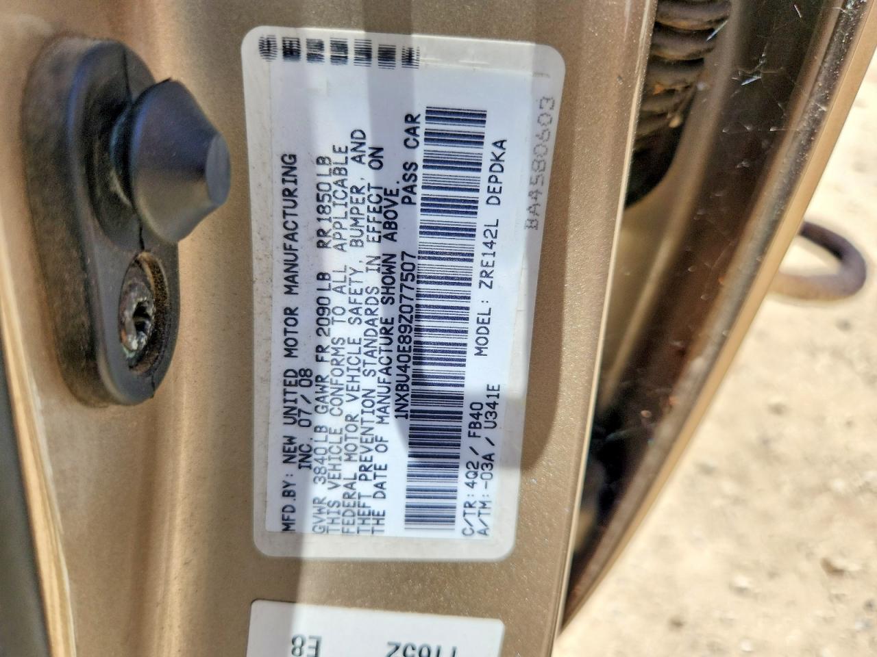 2009 Toyota Corolla Le Gold vin: 1NXBU40E89Z077507