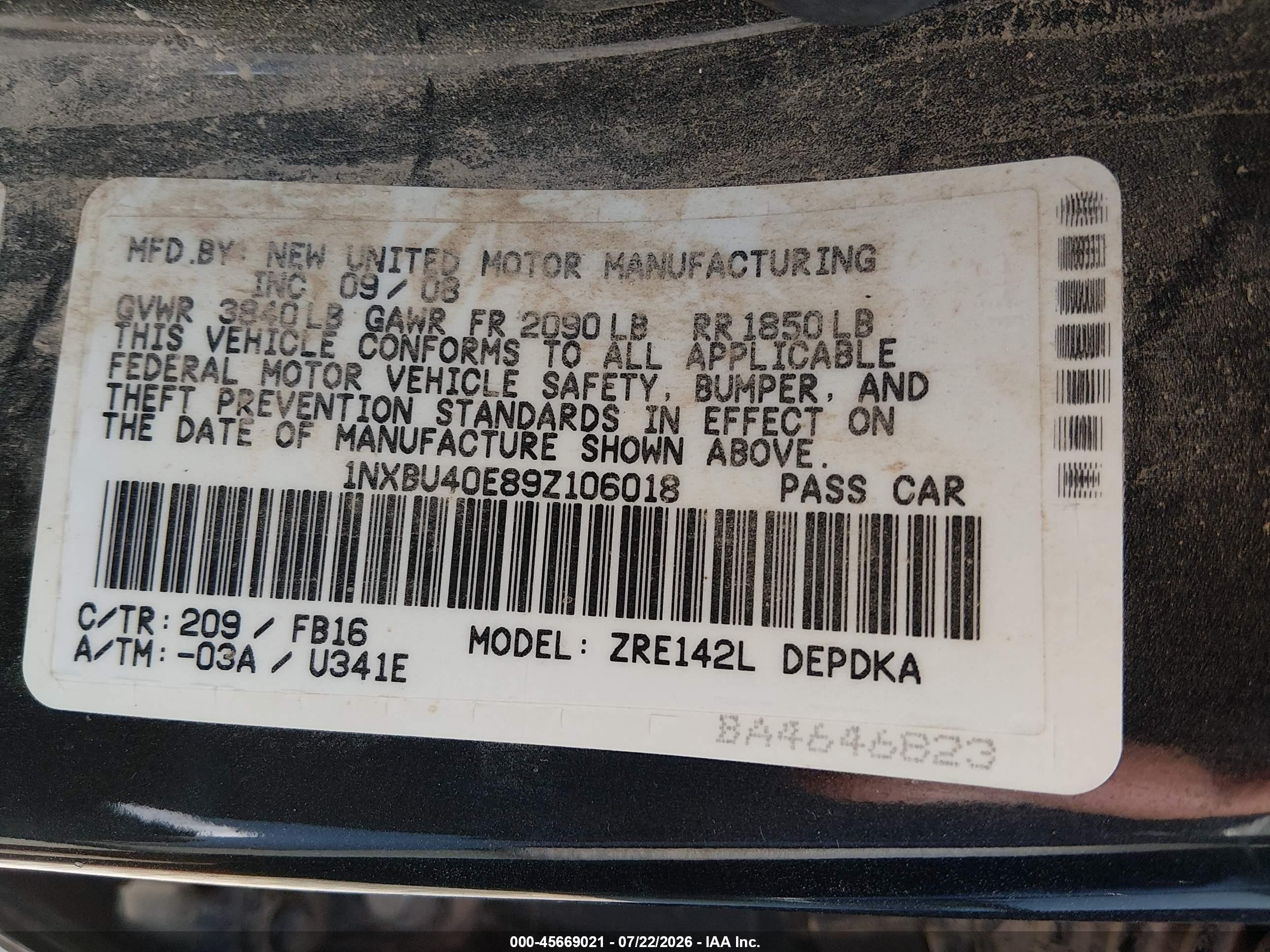 2009 Toyota Corolla Le Черный vin: 1NXBU40E89Z106018