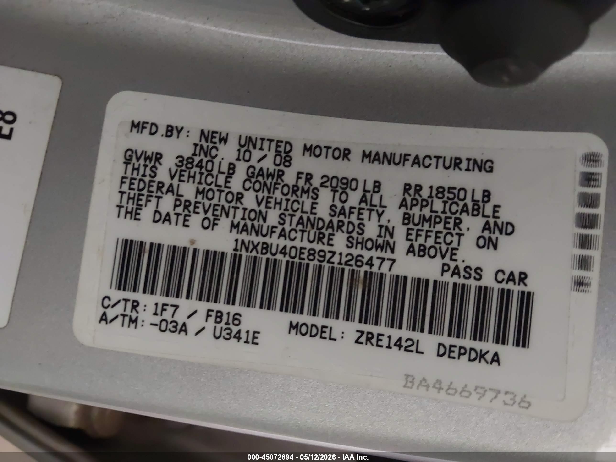 2009 Toyota Corolla Le Silver vin: 1NXBU40E89Z126477