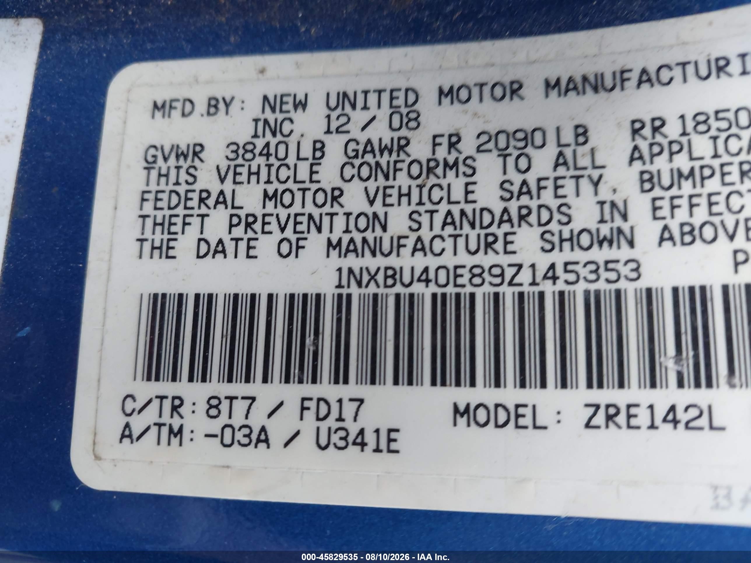 2009 Toyota Corolla S Blue vin: 1NXBU40E89Z145353