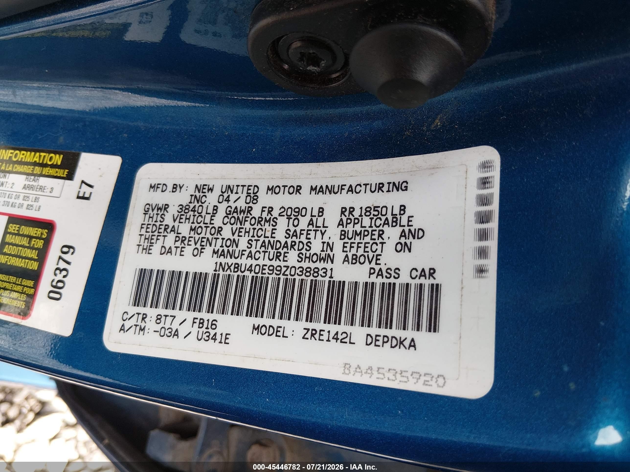 2009 Toyota Corolla Le Синий vin: 1NXBU40E99Z038831