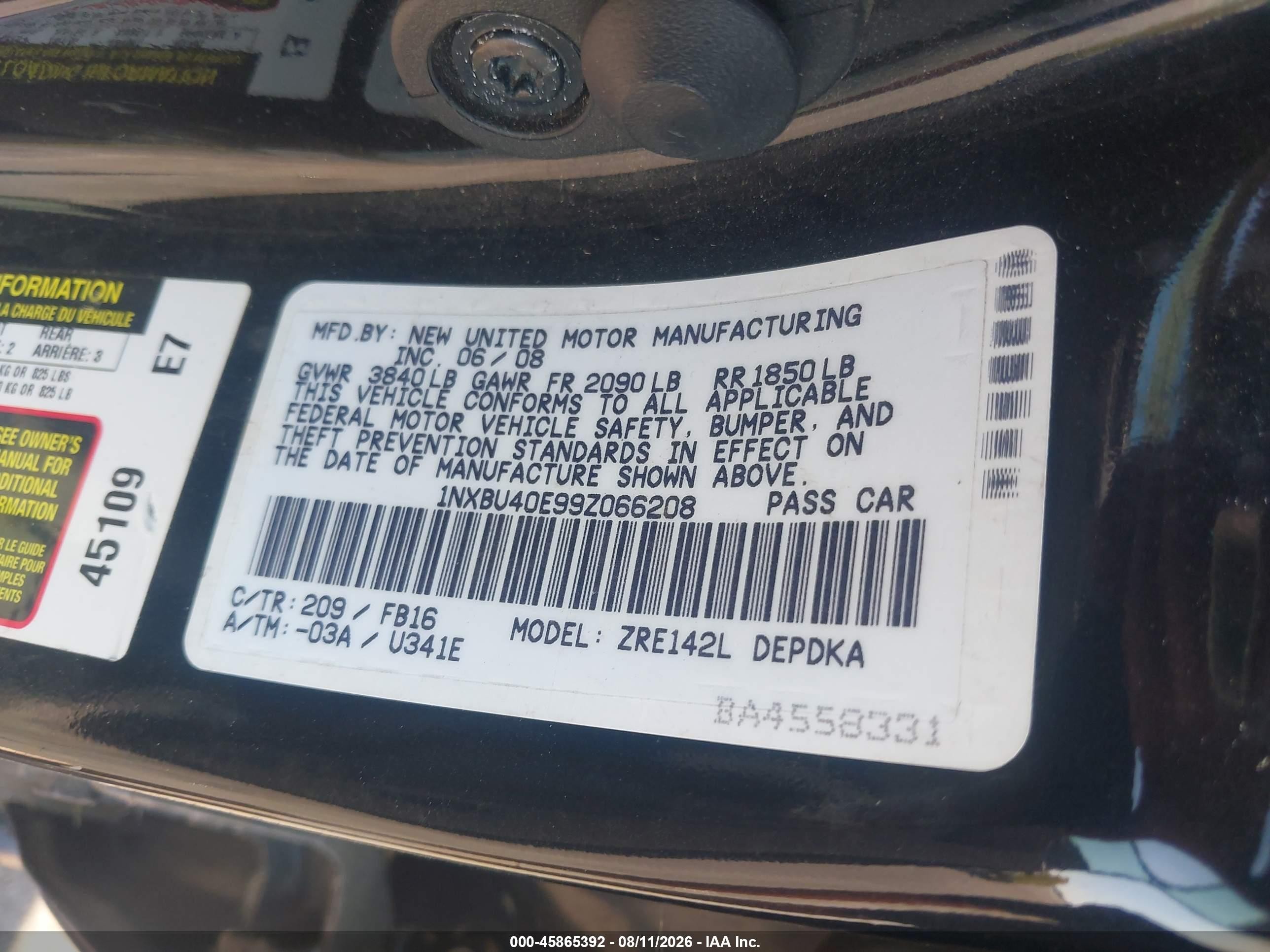 2009 Toyota Corolla Le Черный vin: 1NXBU40E99Z066208