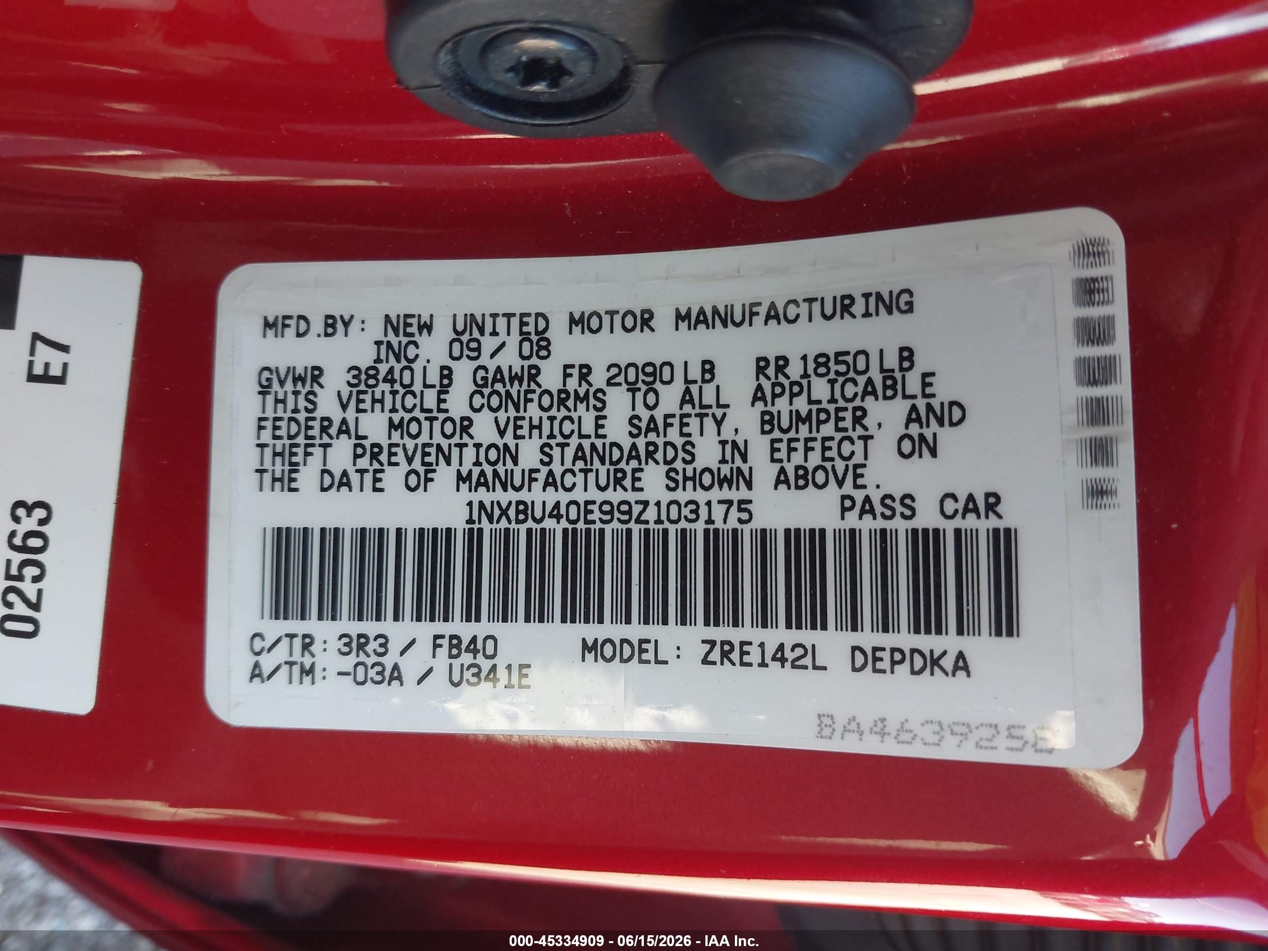 2009 Toyota Corolla Le Красный vin: 1NXBU40E99Z103175