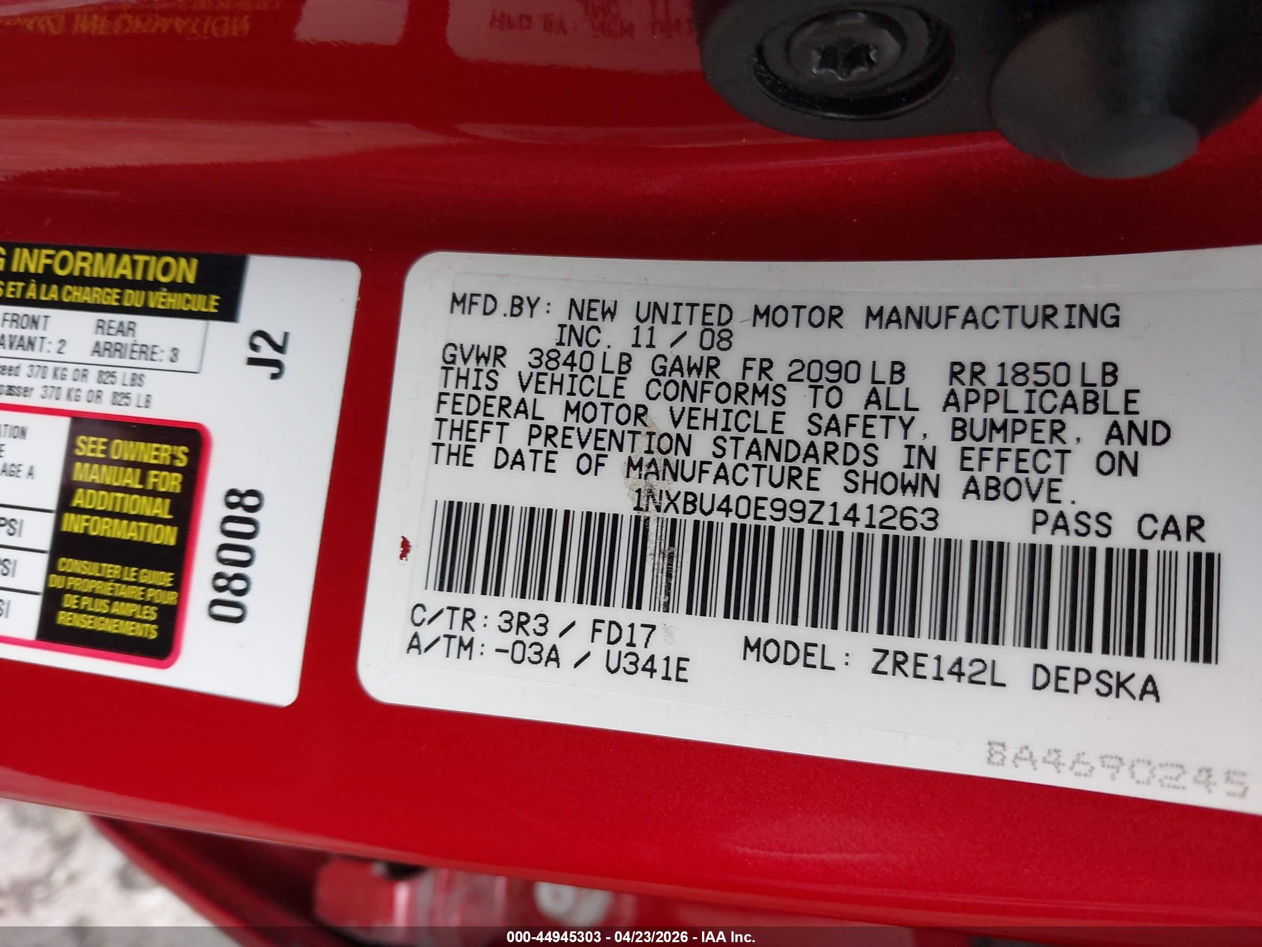 2009 Toyota Corolla S Red vin: 1NXBU40E99Z141263