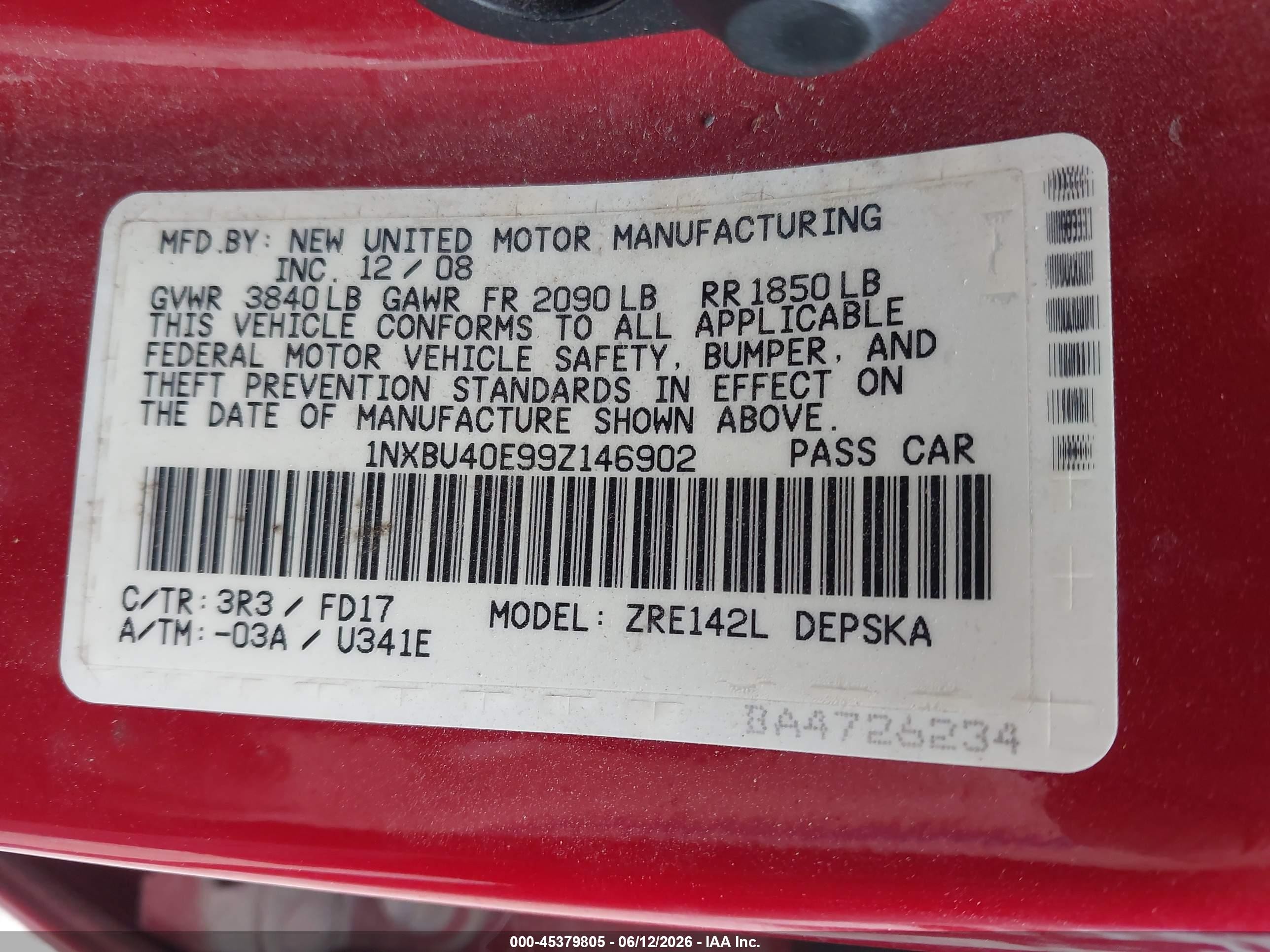 2009 Toyota Corolla S Red vin: 1NXBU40E99Z146902