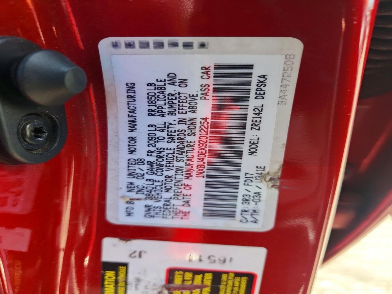 2009 Toyota Corolla Red vin: 1NXBU40EX9Z012254