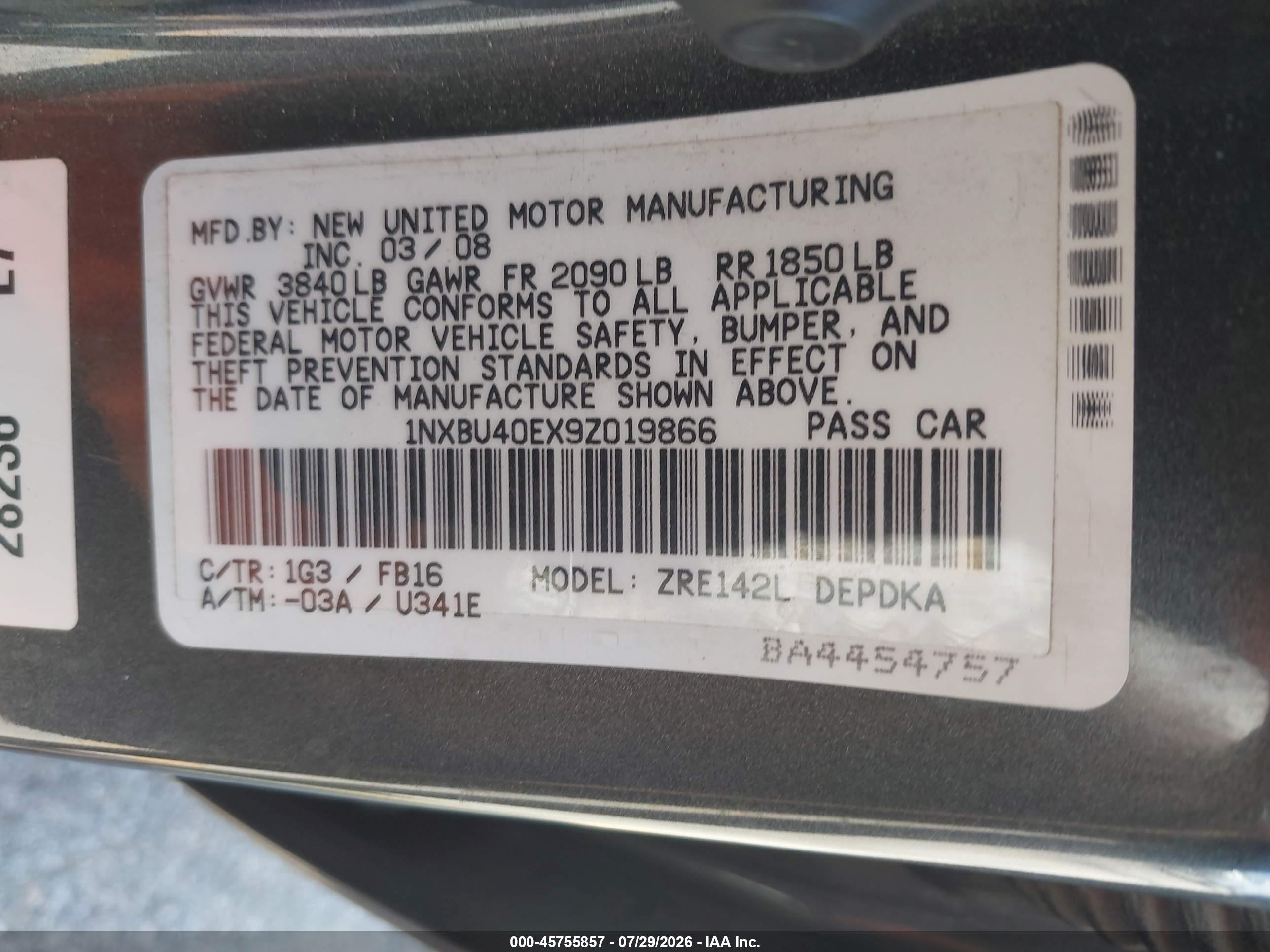 2009 Toyota Corolla Le Синий vin: 1NXBU40EX9Z019866
