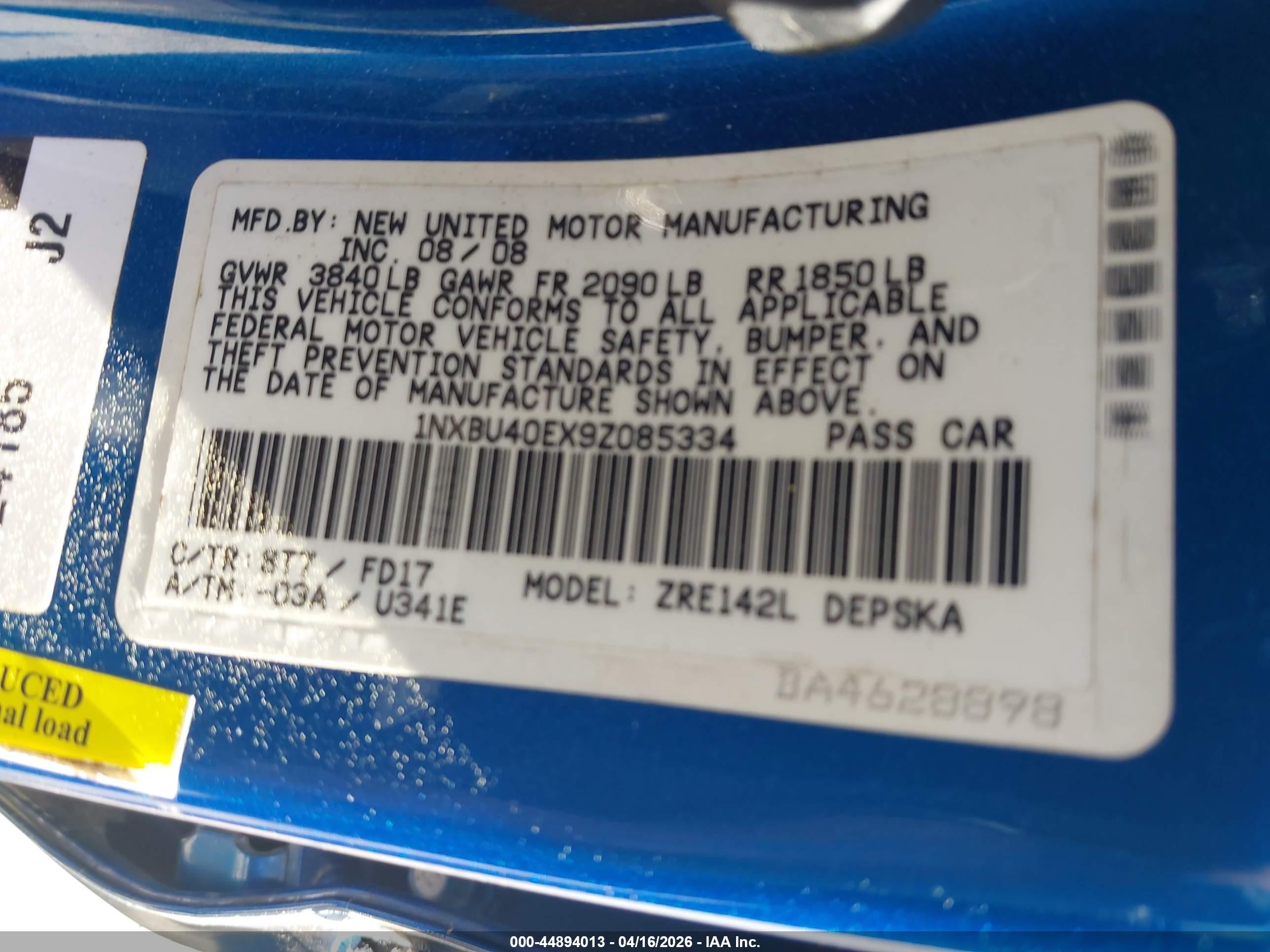 2009 Toyota Corolla S Blue vin: 1NXBU40EX9Z085334