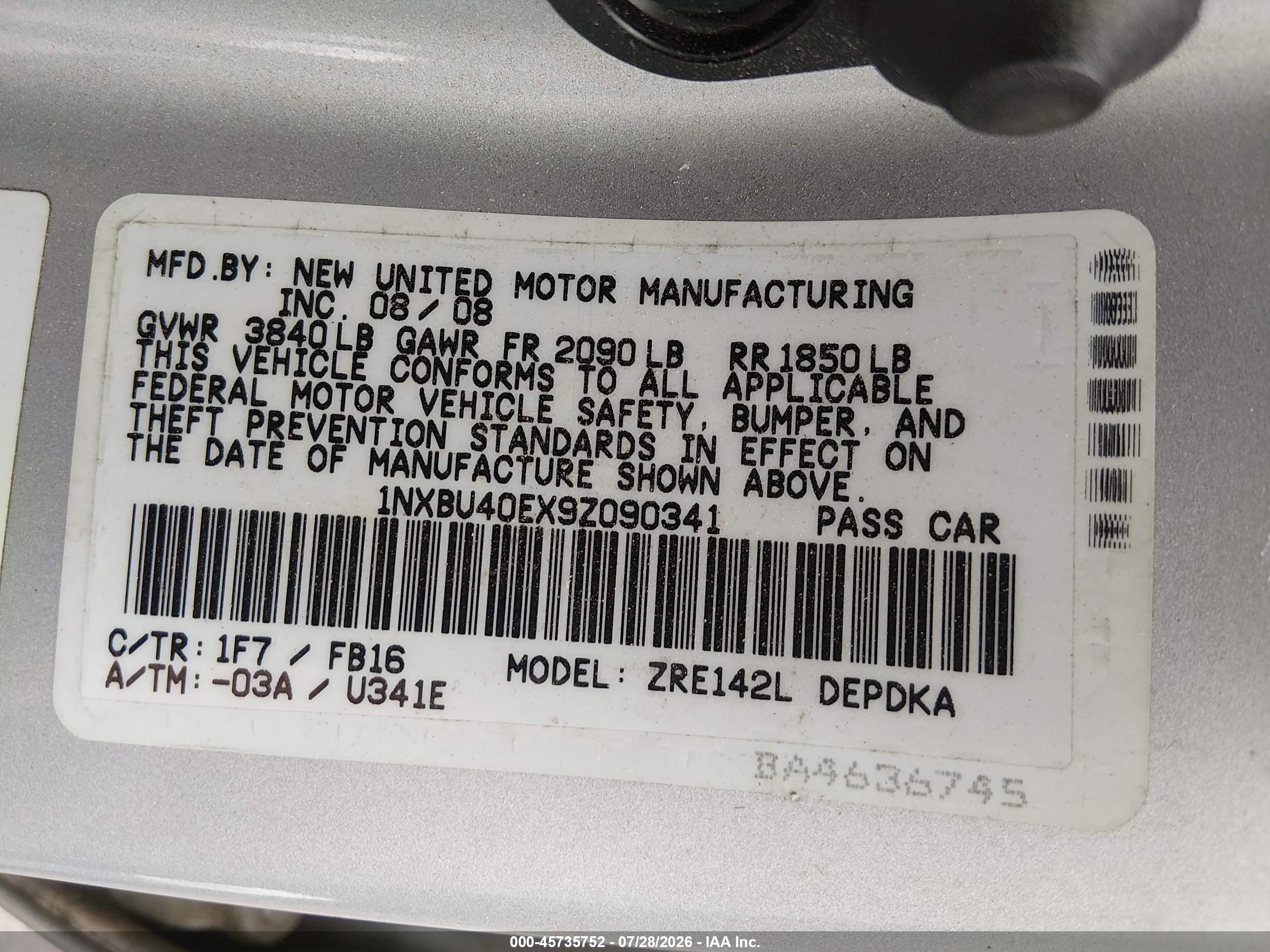 2009 Toyota Corolla Le Silver vin: 1NXBU40EX9Z090341