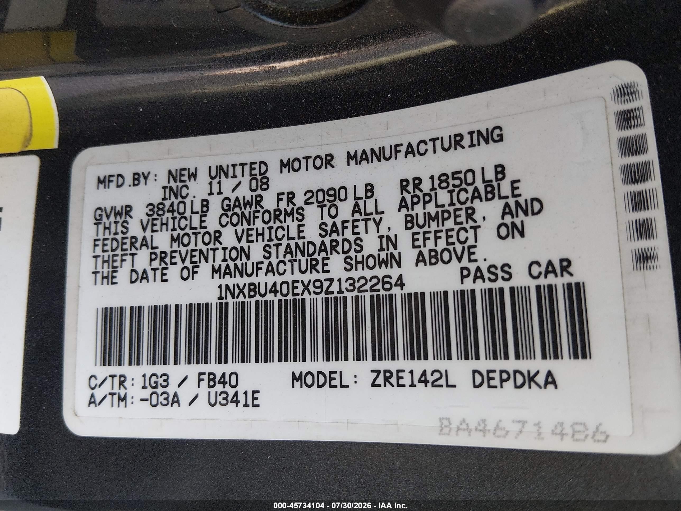 2009 Toyota Corolla Le Gray vin: 1NXBU40EX9Z132264