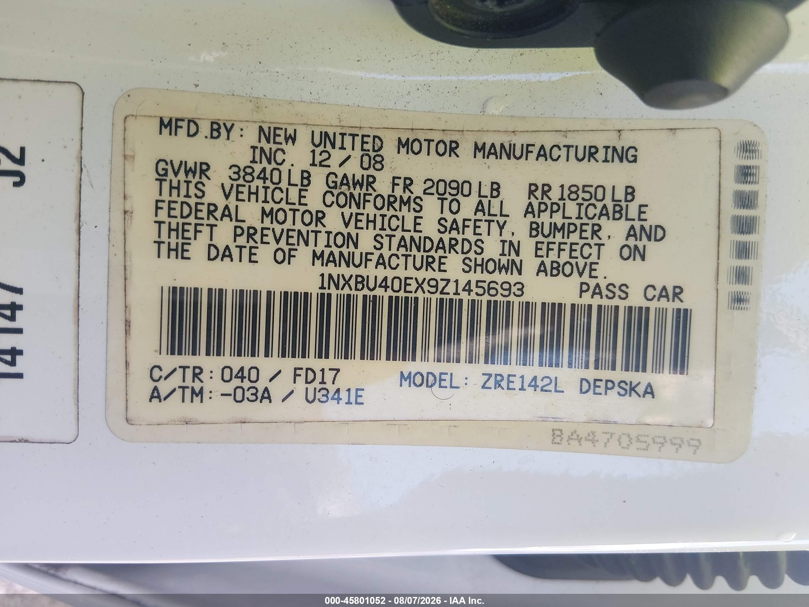 2009 Toyota Corolla S White vin: 1NXBU40EX9Z145693