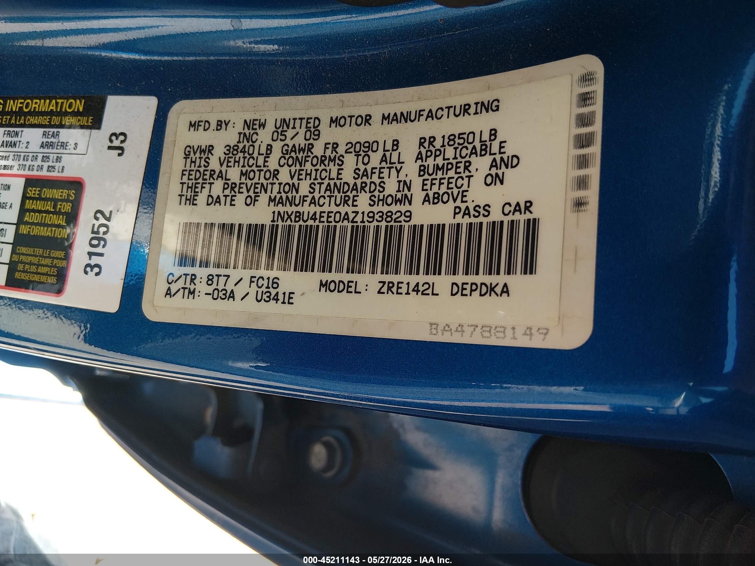 2010 Toyota Corolla Le Blue vin: 1NXBU4EE0AZ193829