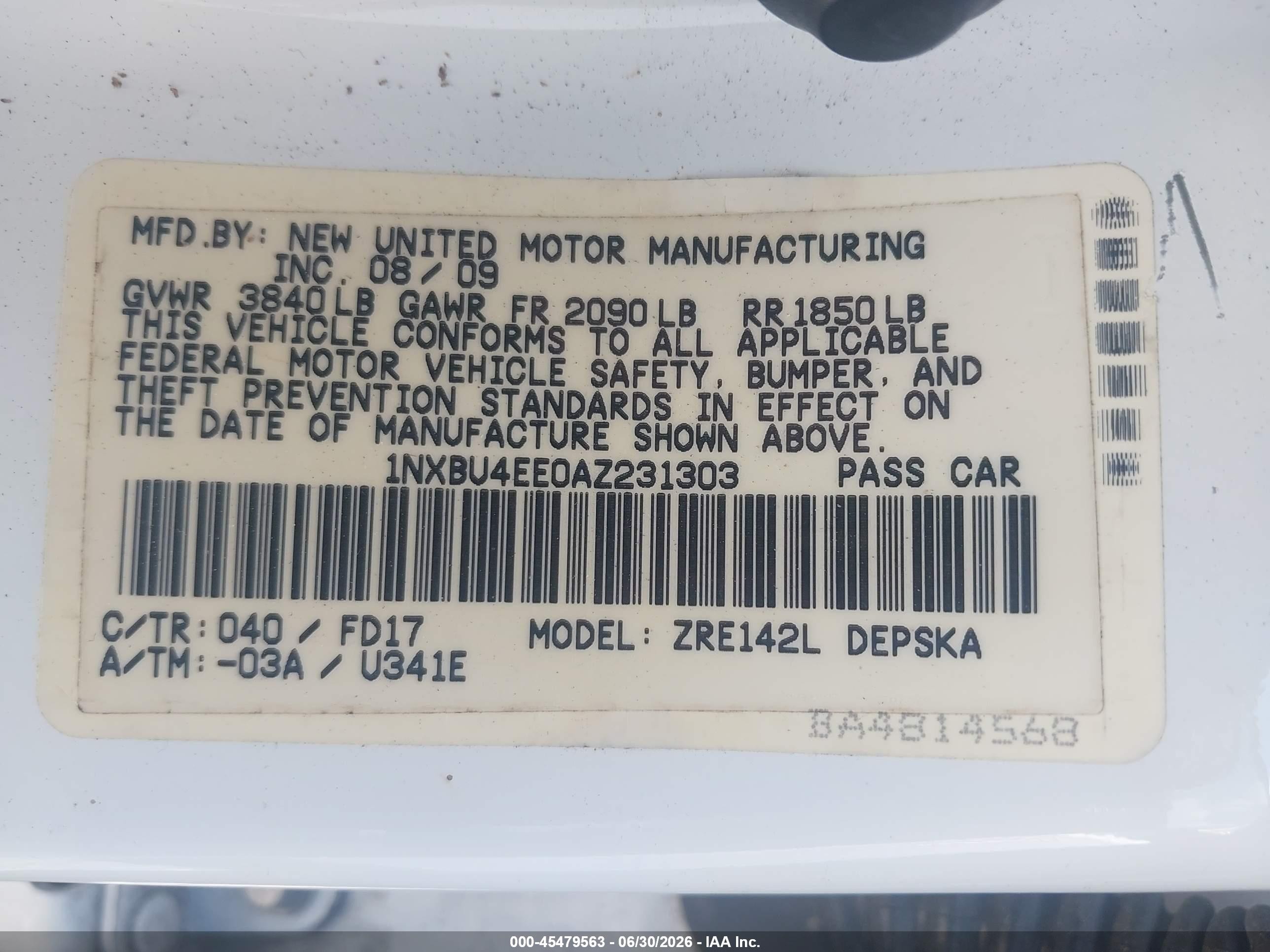 2010 Toyota Corolla S White vin: 1NXBU4EE0AZ231303