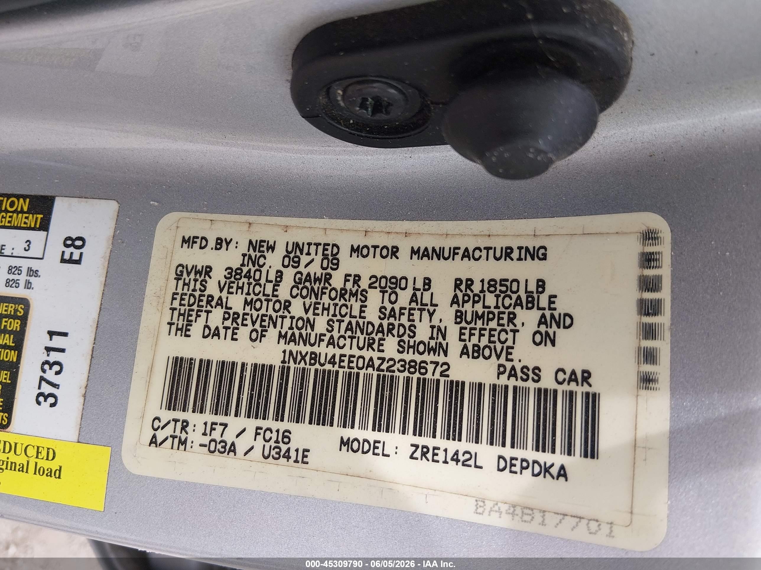 2010 Toyota Corolla Le Silver vin: 1NXBU4EE0AZ238672