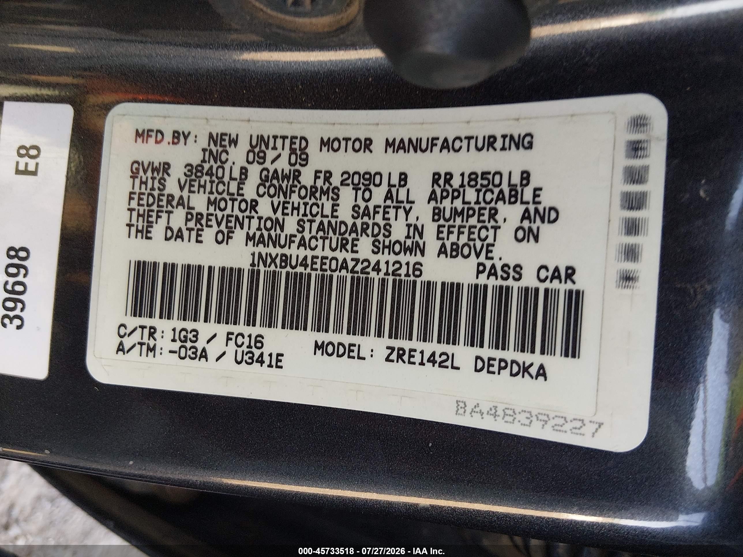 2010 Toyota Corolla Le White vin: 1NXBU4EE0AZ241216