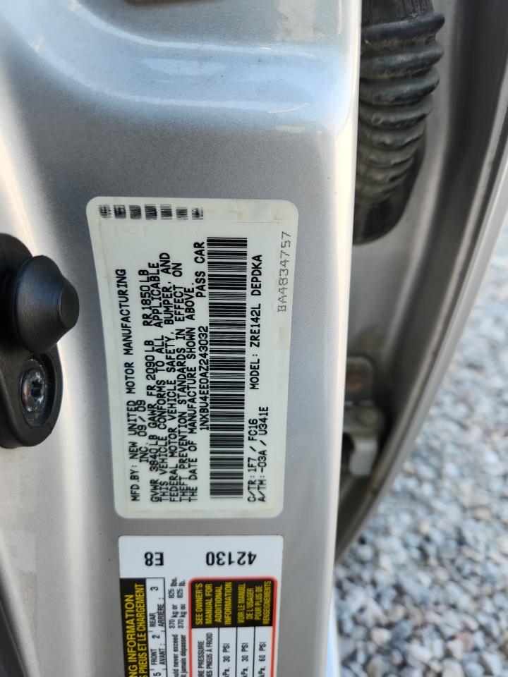 2010 Toyota Corolla Le Silver vin: 1NXBU4EE0AZ243032