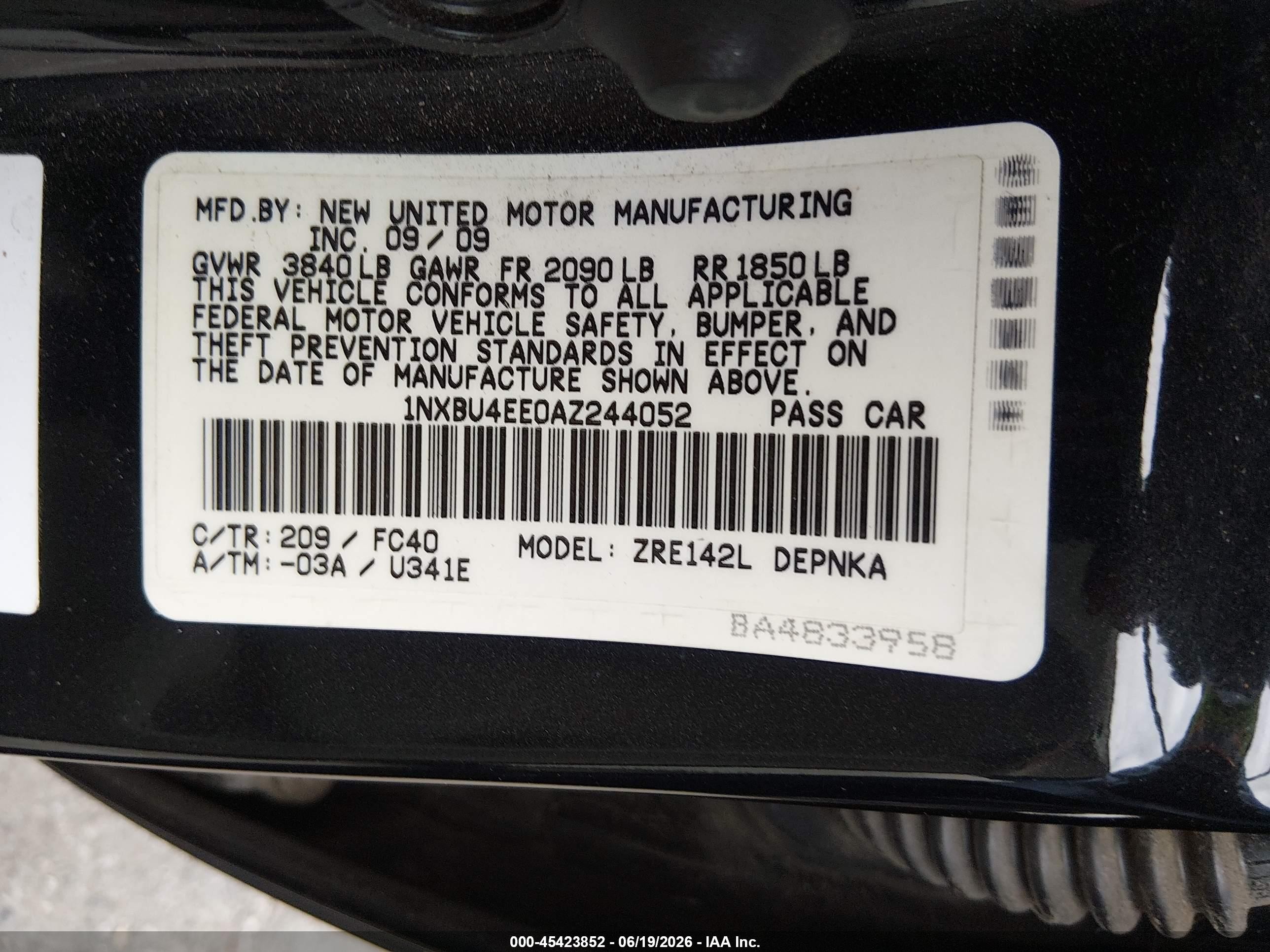 2010 Toyota Corolla Xle Black vin: 1NXBU4EE0AZ244052
