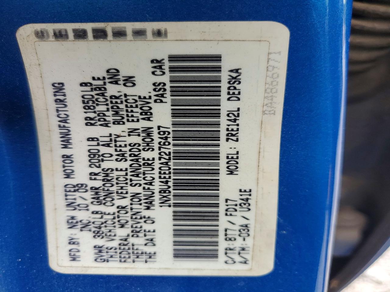 2010 Toyota Corolla S Blue vin: 1NXBU4EE0AZ276497