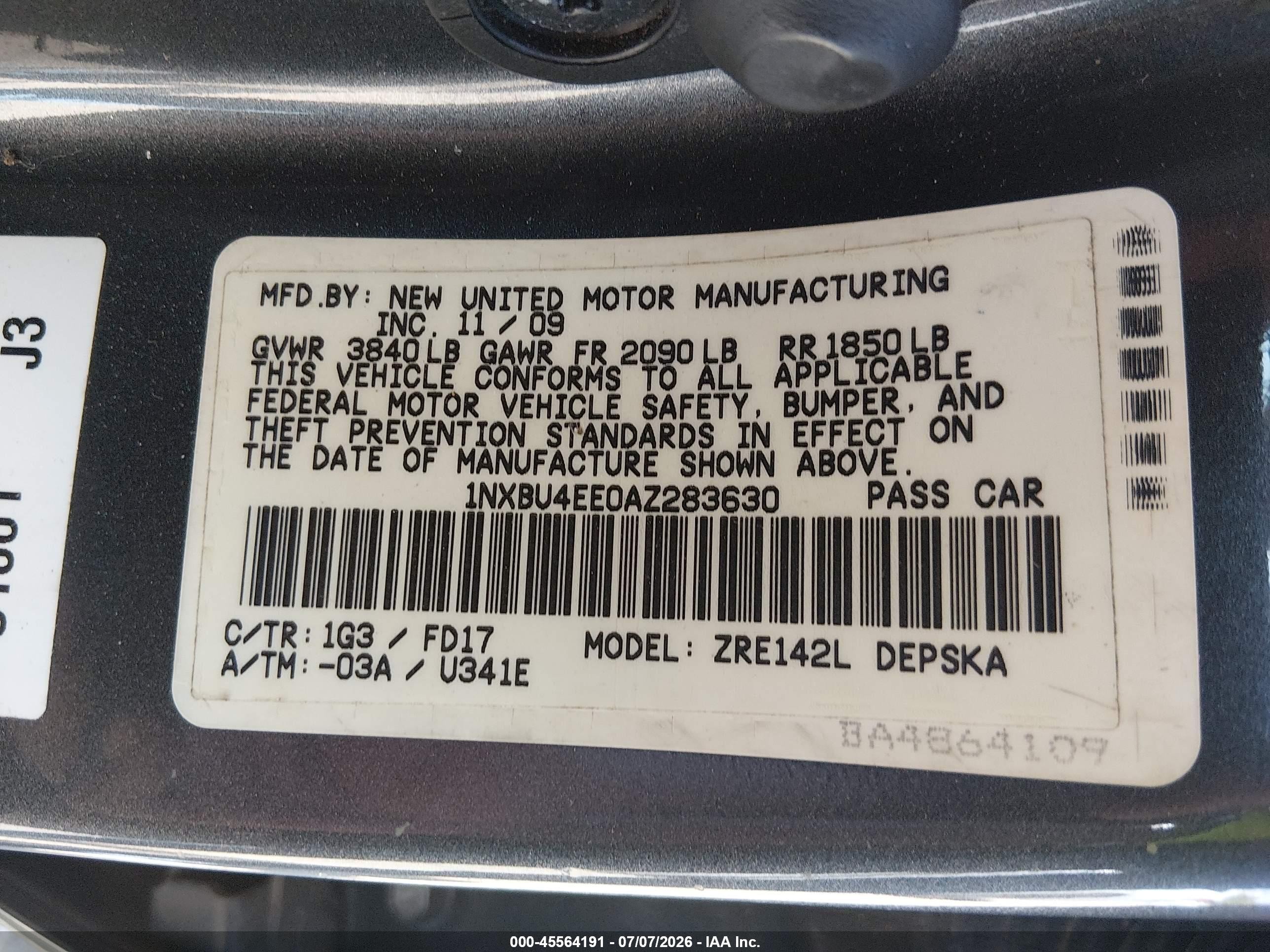 2010 Toyota Corolla S Gray vin: 1NXBU4EE0AZ283630