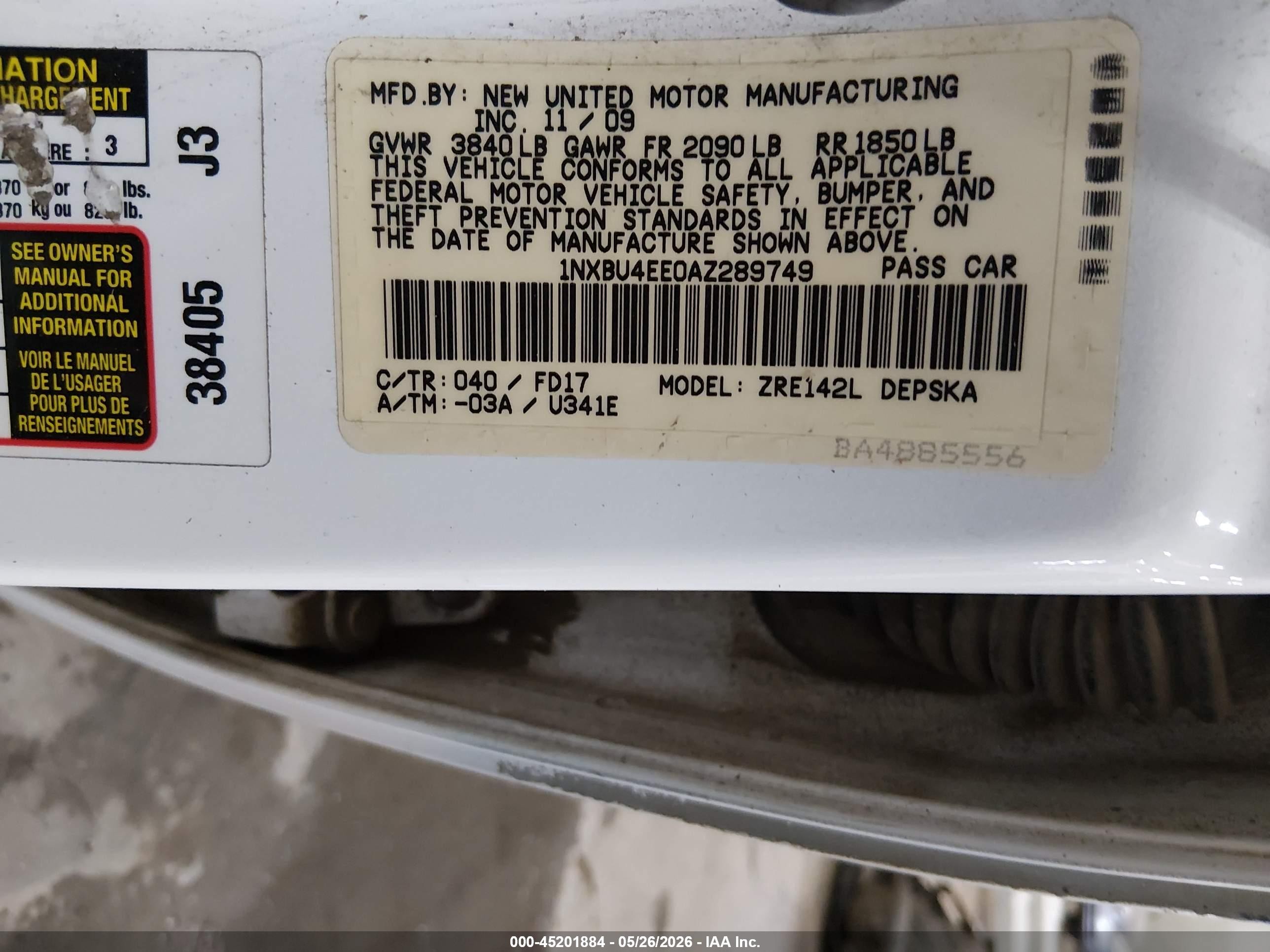 2010 Toyota Corolla S White vin: 1NXBU4EE0AZ289749