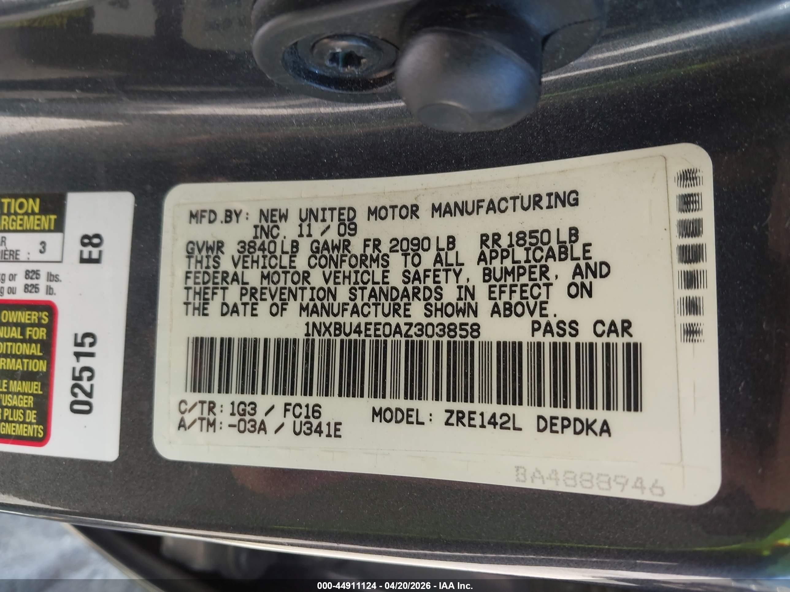 2010 Toyota Corolla Le Gray vin: 1NXBU4EE0AZ303858