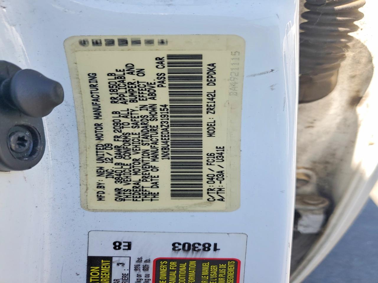 2010 Toyota Corolla Le White vin: 1NXBU4EE0AZ319154