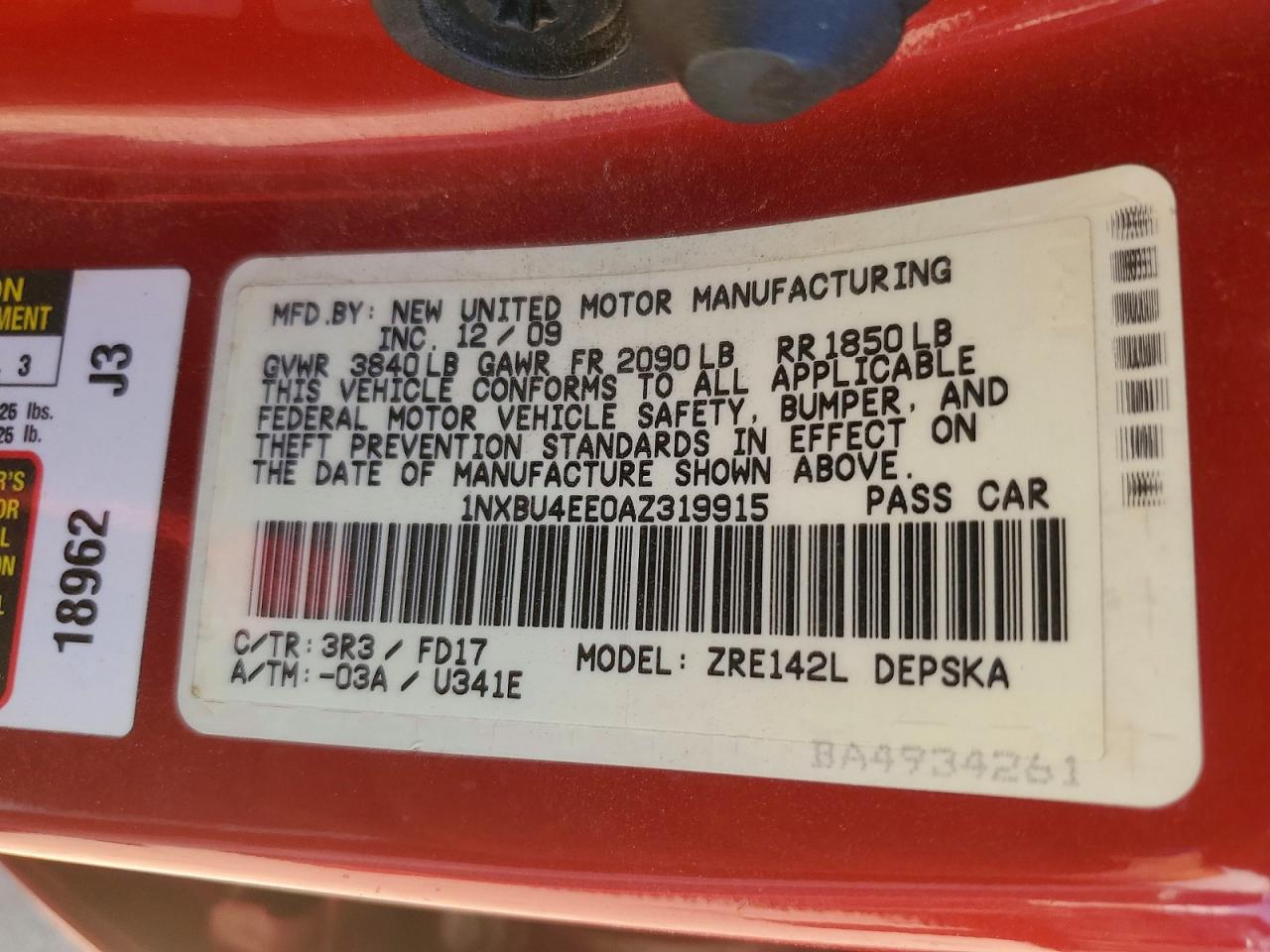 2010 Toyota Corolla S Red vin: 1NXBU4EE0AZ319915