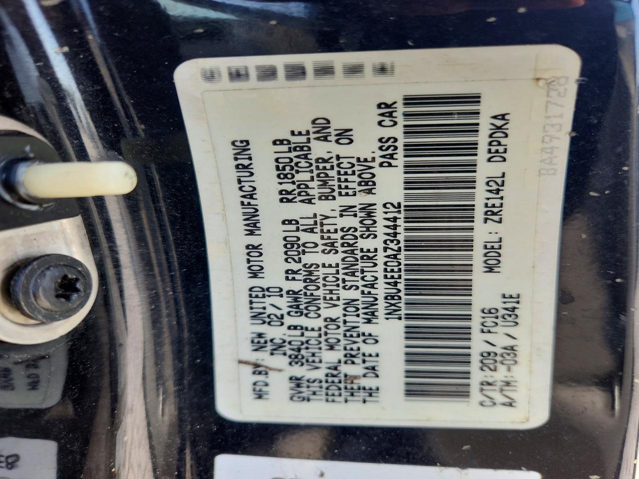 2010 Toyota Corolla Le Black vin: 1NXBU4EE0AZ344412