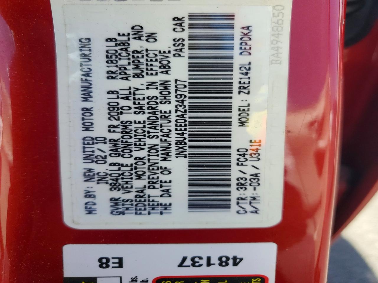 2010 Toyota Corolla Le Red vin: 1NXBU4EE0AZ349707