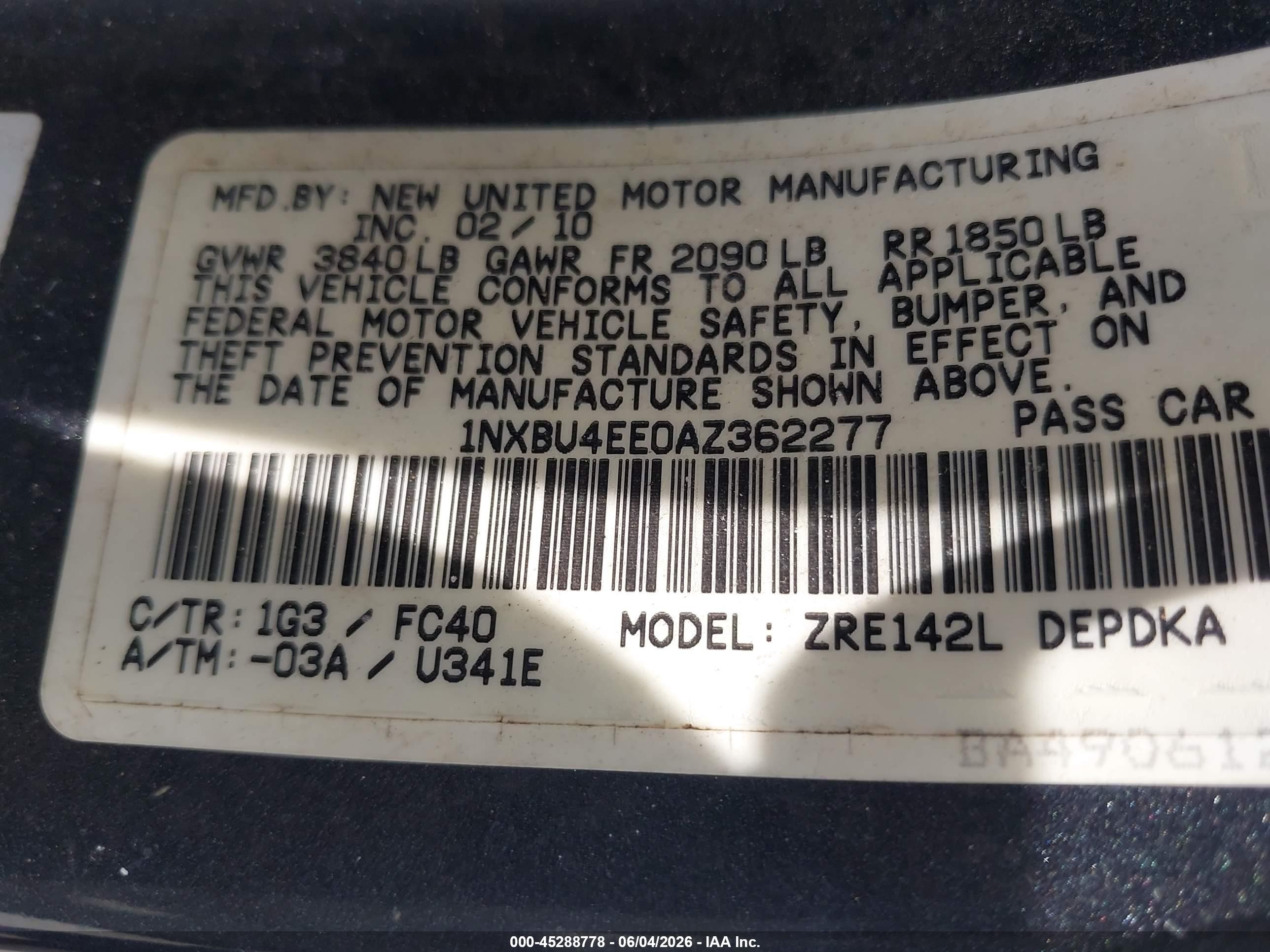 2010 Toyota Corolla Le Black vin: 1NXBU4EE0AZ362277