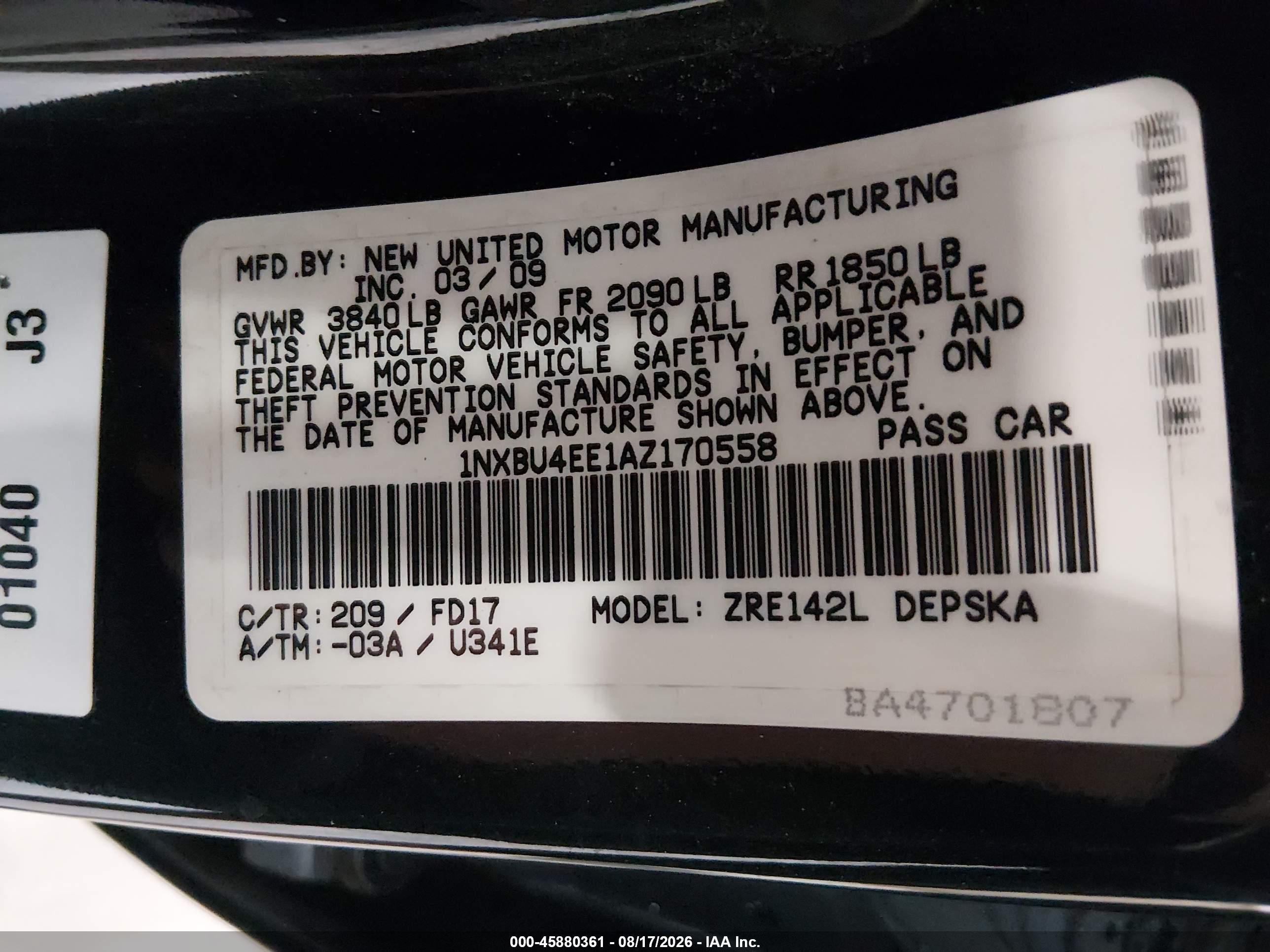 2010 Toyota Corolla S Черный vin: 1NXBU4EE1AZ170558