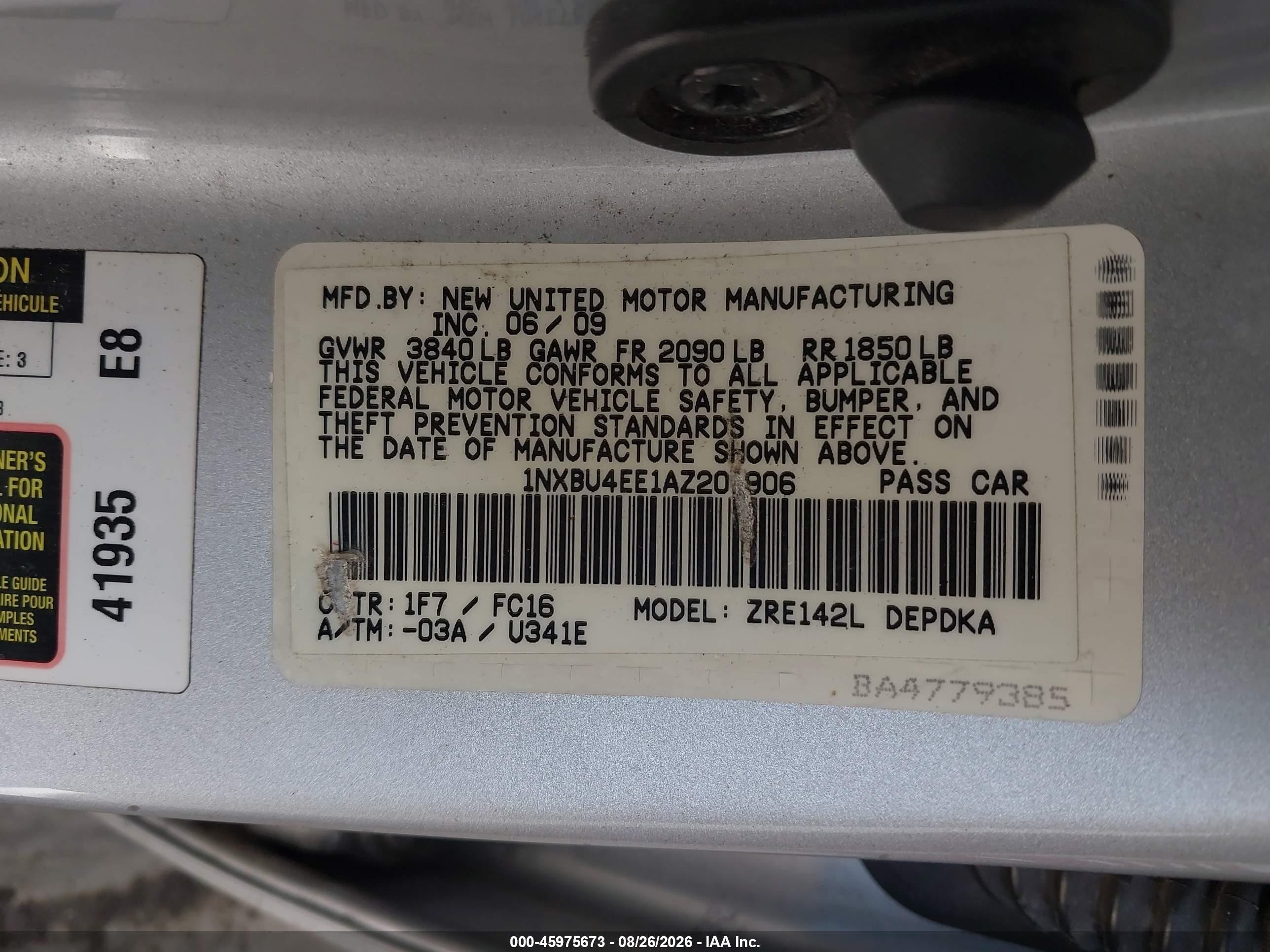 2010 Toyota Corolla Le Silver vin: 1NXBU4EE1AZ201906