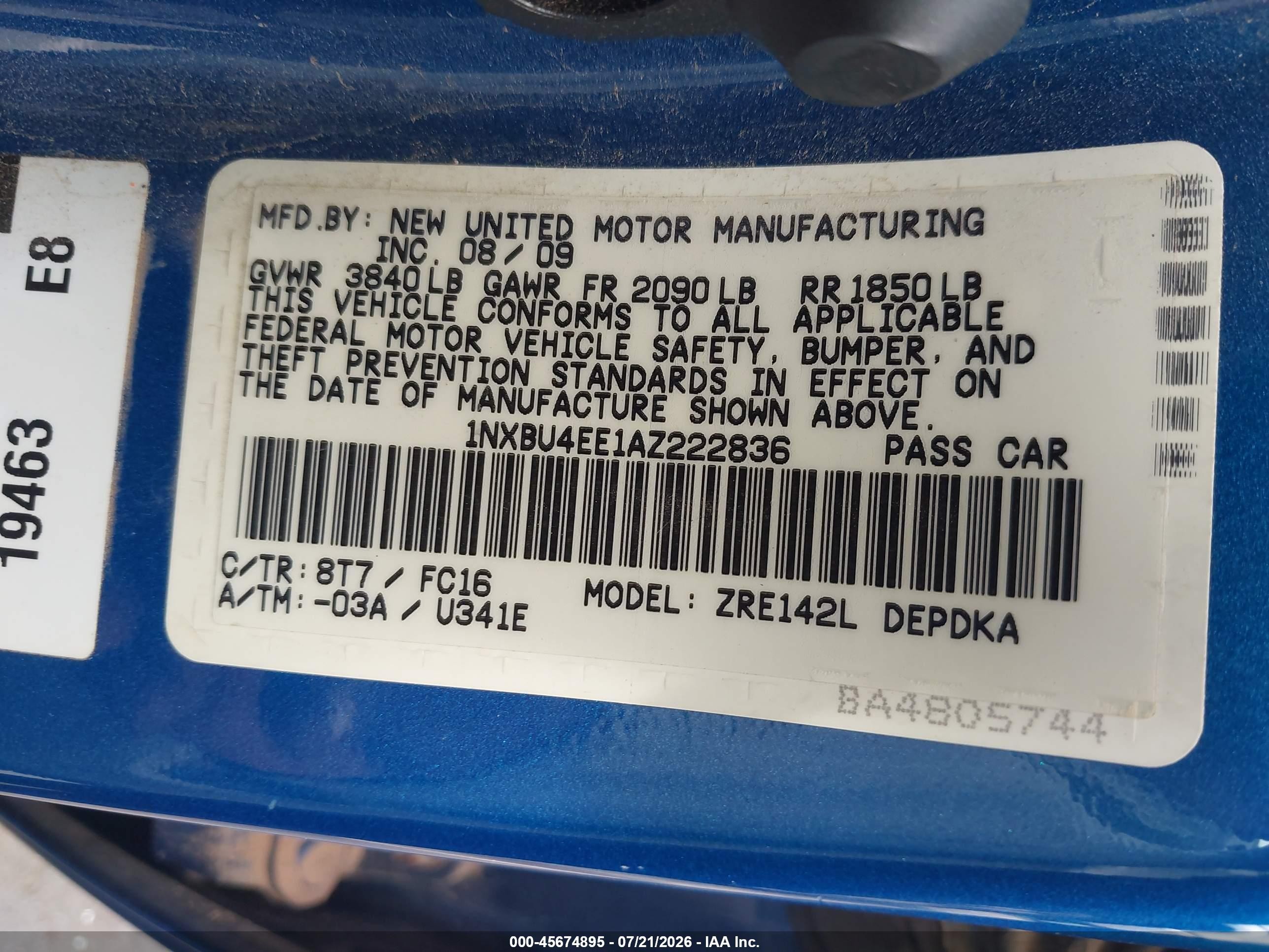 2010 Toyota Corolla Le Blue vin: 1NXBU4EE1AZ222836