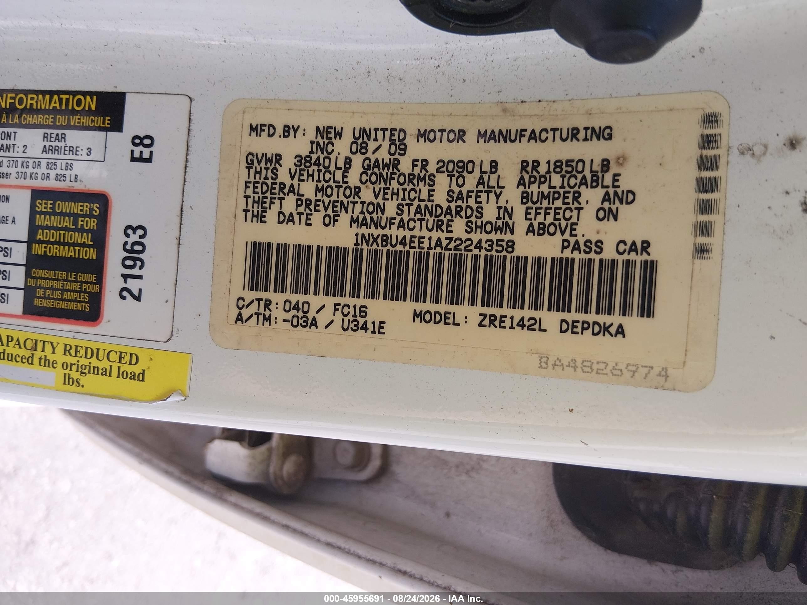 2010 Toyota Corolla Le White vin: 1NXBU4EE1AZ224358