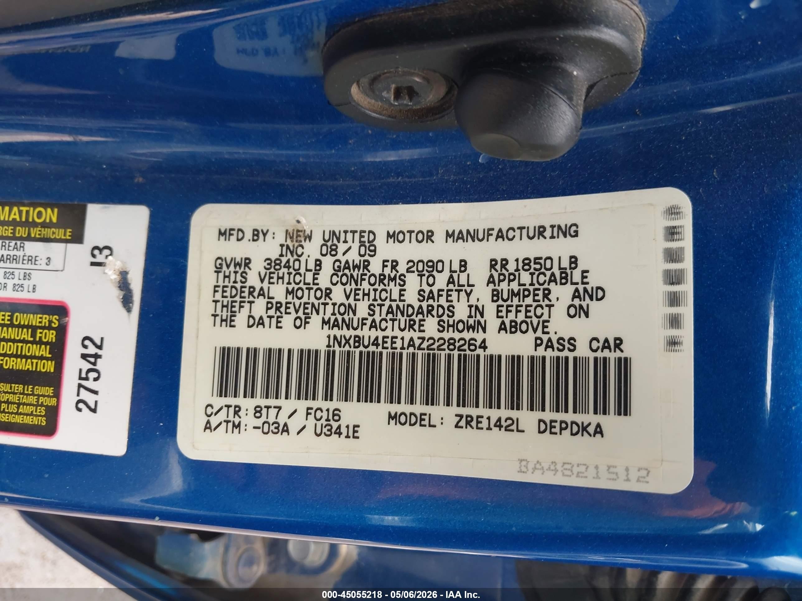 2010 Toyota Corolla Le Blue vin: 1NXBU4EE1AZ228264