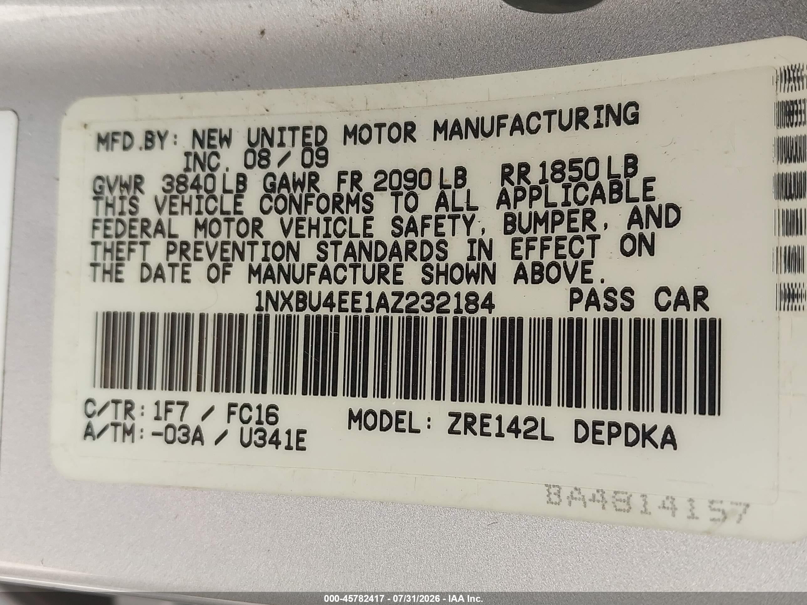2010 Toyota Corolla Le Silver vin: 1NXBU4EE1AZ232184