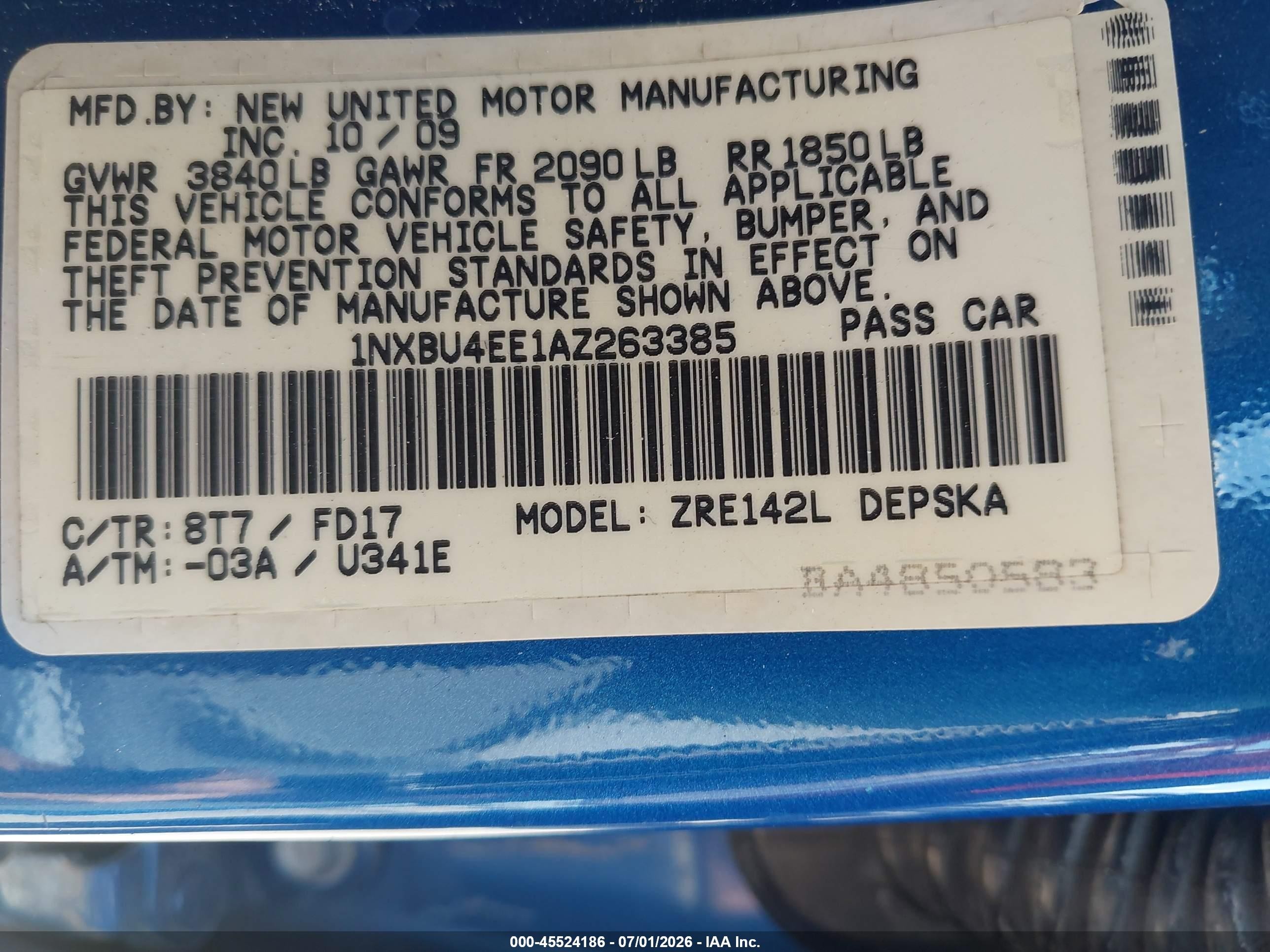 2010 Toyota Corolla S Blue vin: 1NXBU4EE1AZ263385