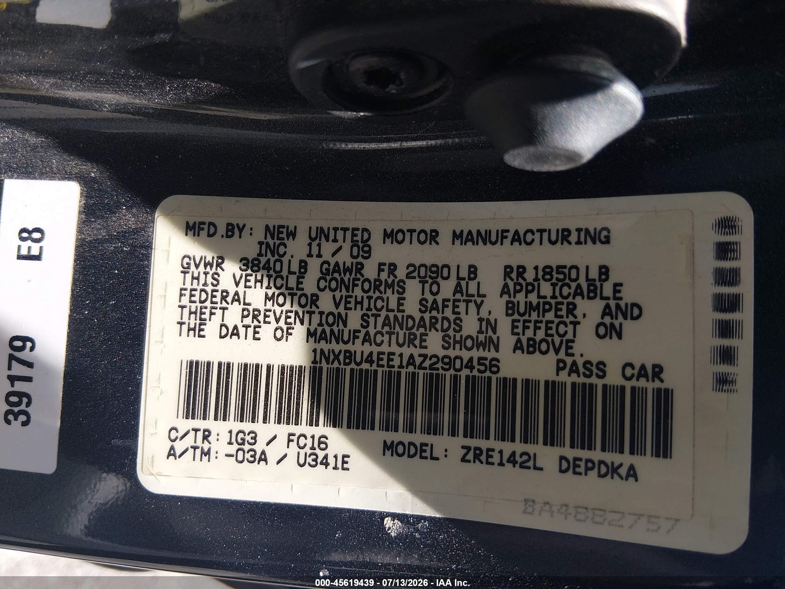 2010 Toyota Corolla Le Gray vin: 1NXBU4EE1AZ290456