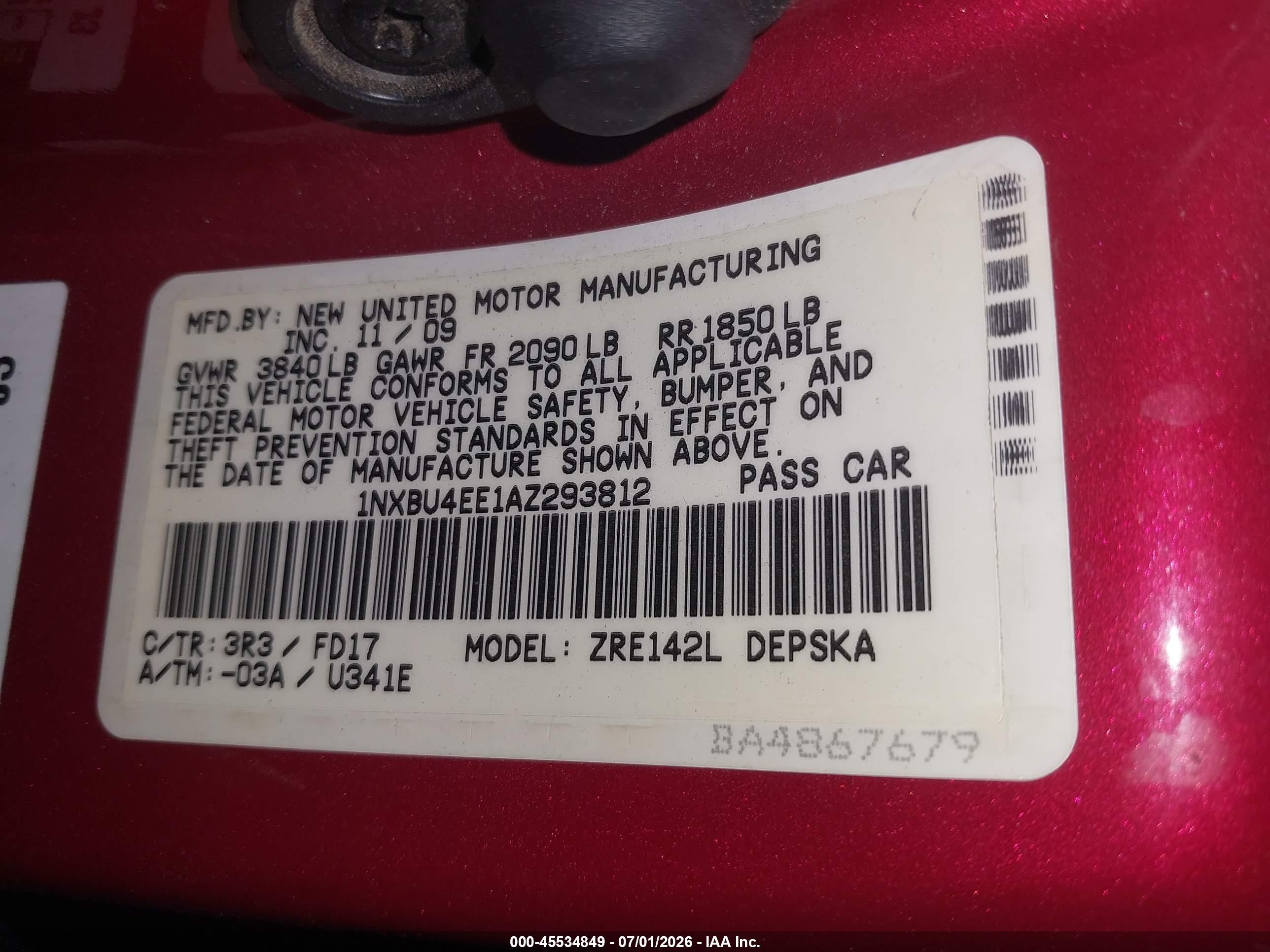 2010 Toyota Corolla S Red vin: 1NXBU4EE1AZ293812