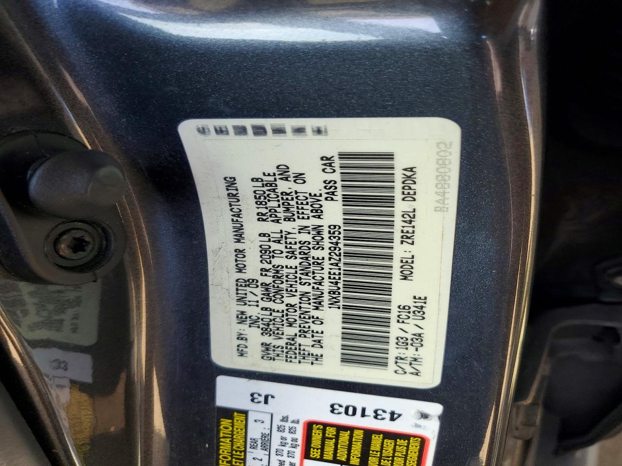 2010 Toyota Corolla Le Gray vin: 1NXBU4EE1AZ294359