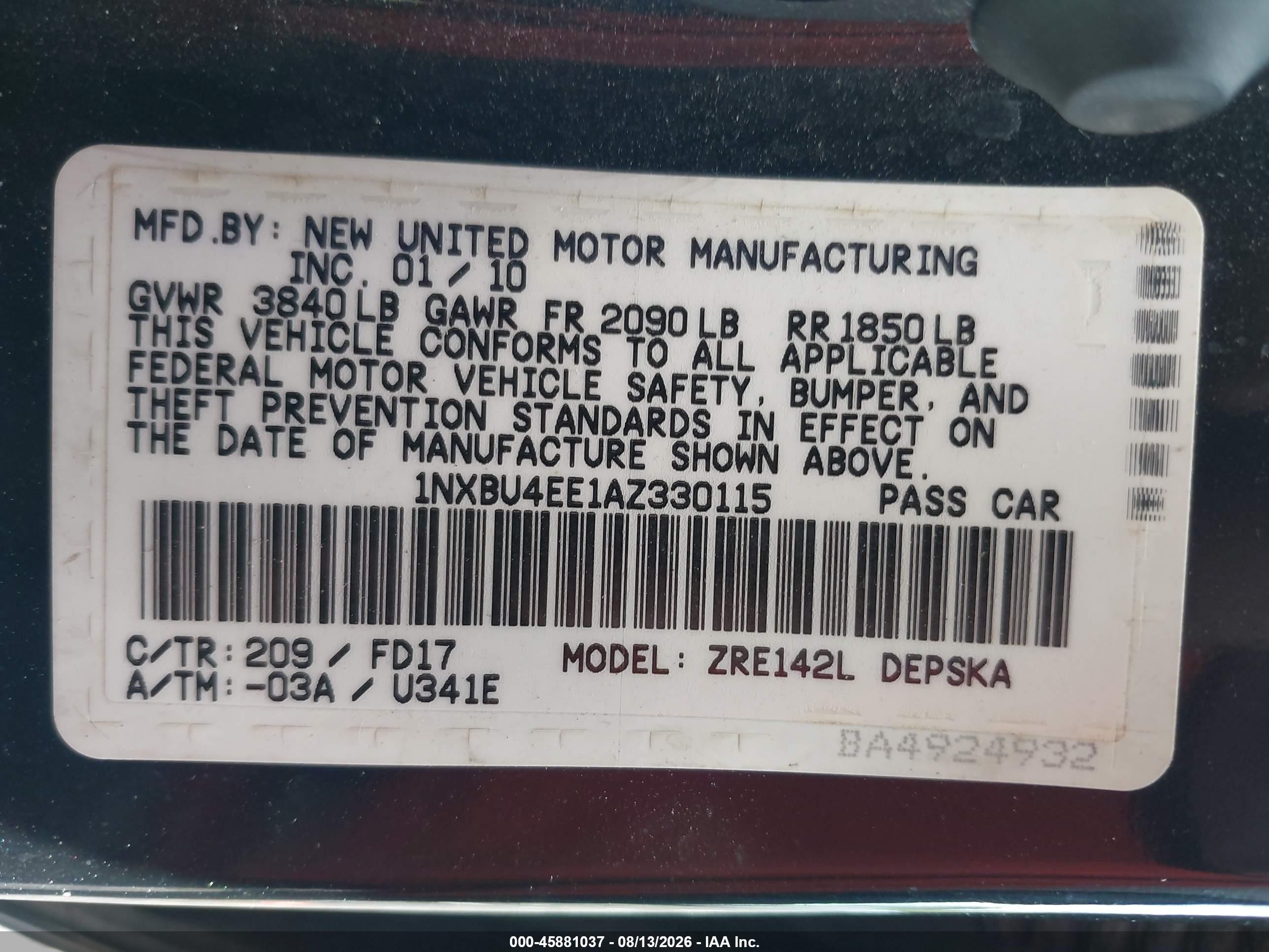 2010 Toyota Corolla S Black vin: 1NXBU4EE1AZ330115
