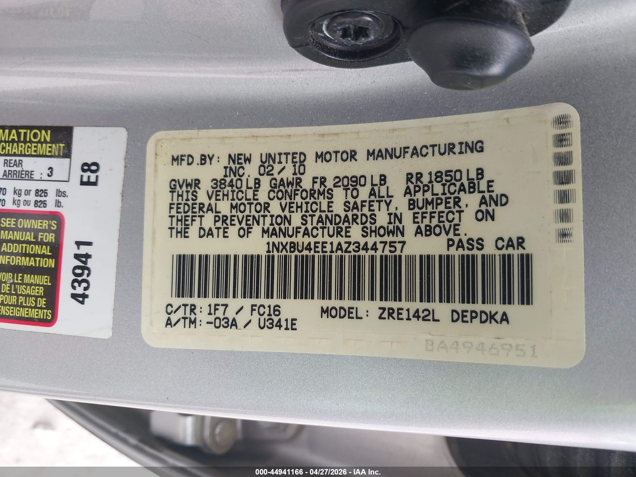 2010 Toyota Corolla Le Gray vin: 1NXBU4EE1AZ344757