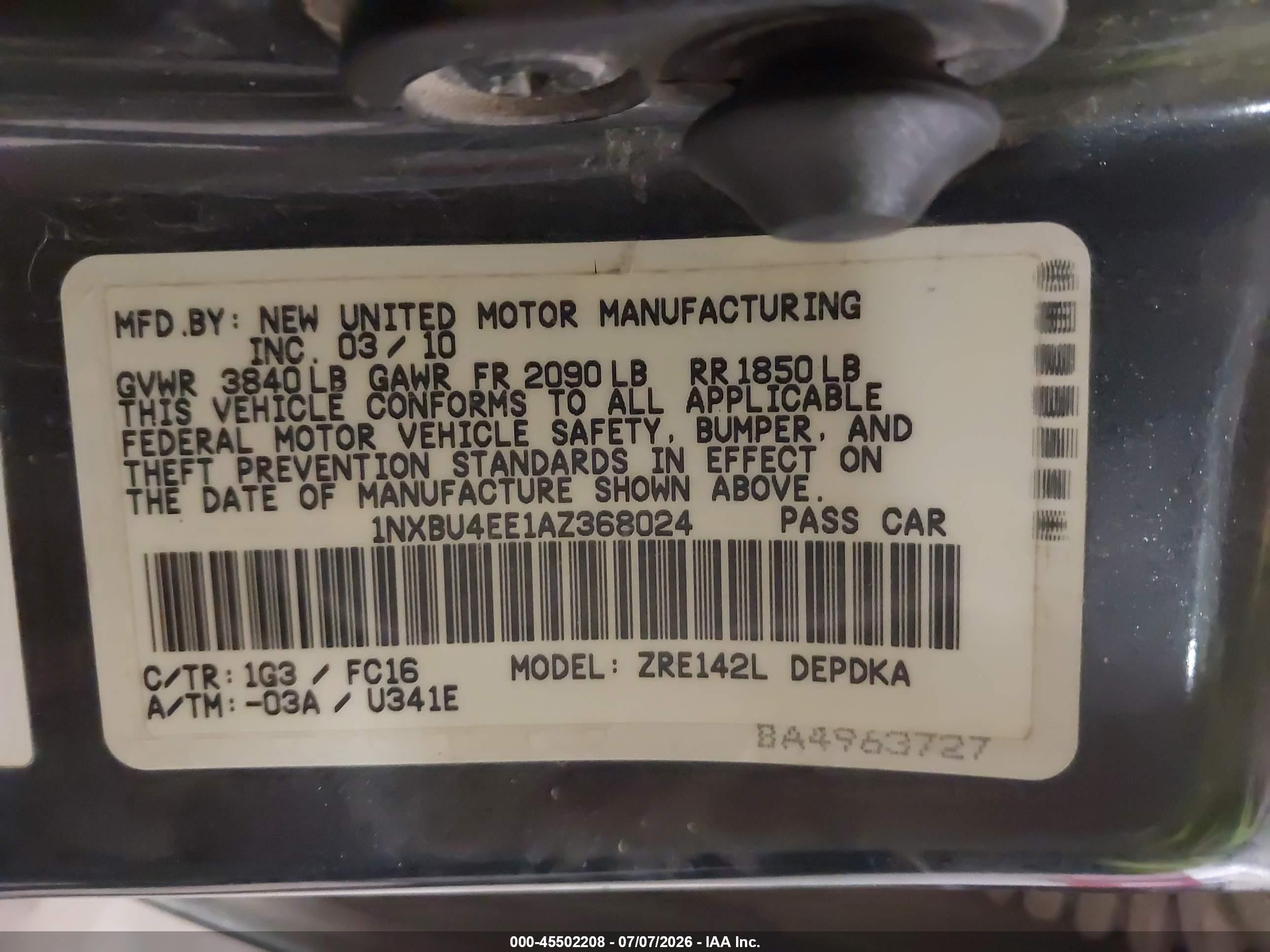 2010 Toyota Corolla Le Gray vin: 1NXBU4EE1AZ368024