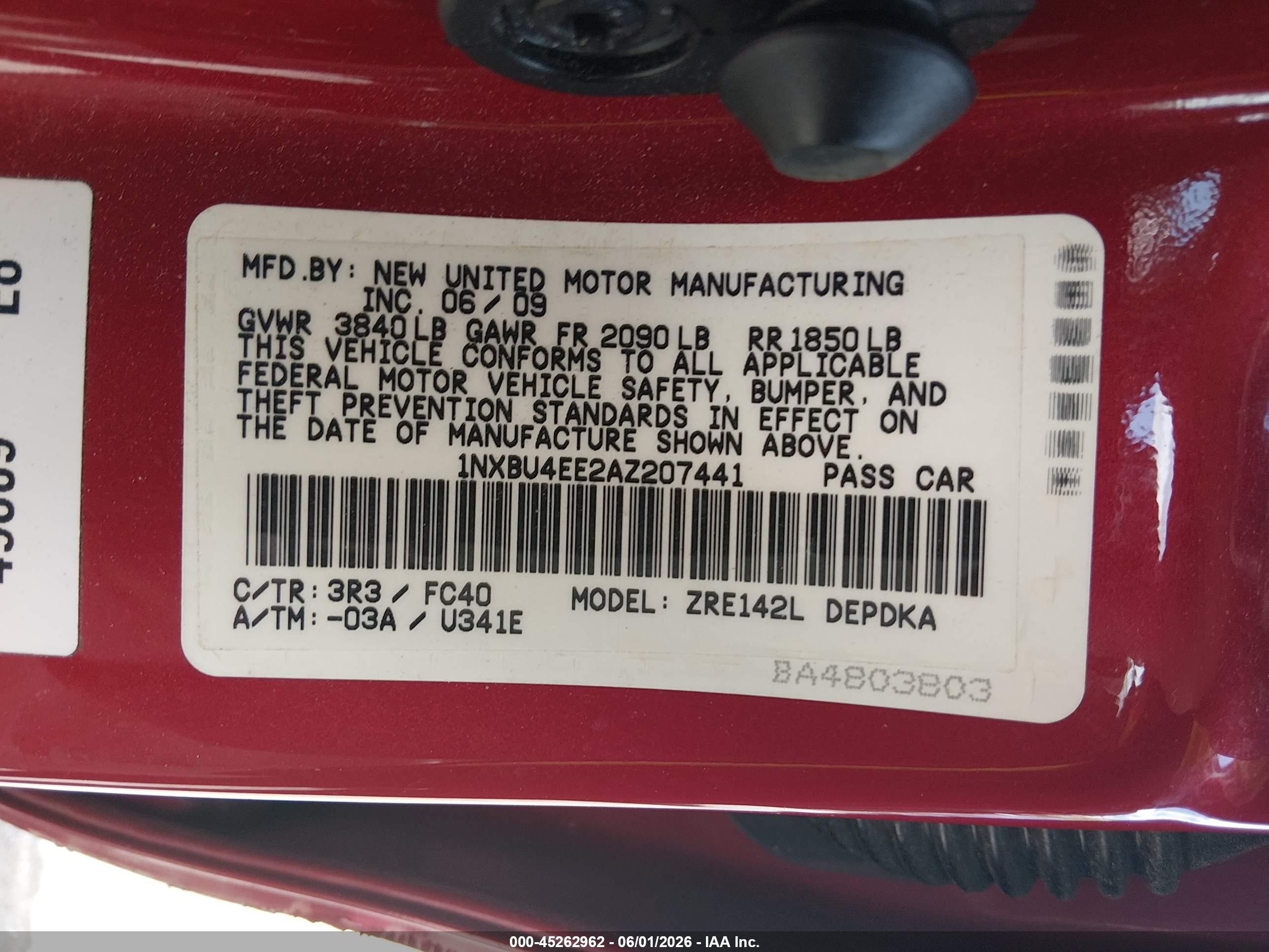 2010 Toyota Corolla Le Red vin: 1NXBU4EE2AZ207441