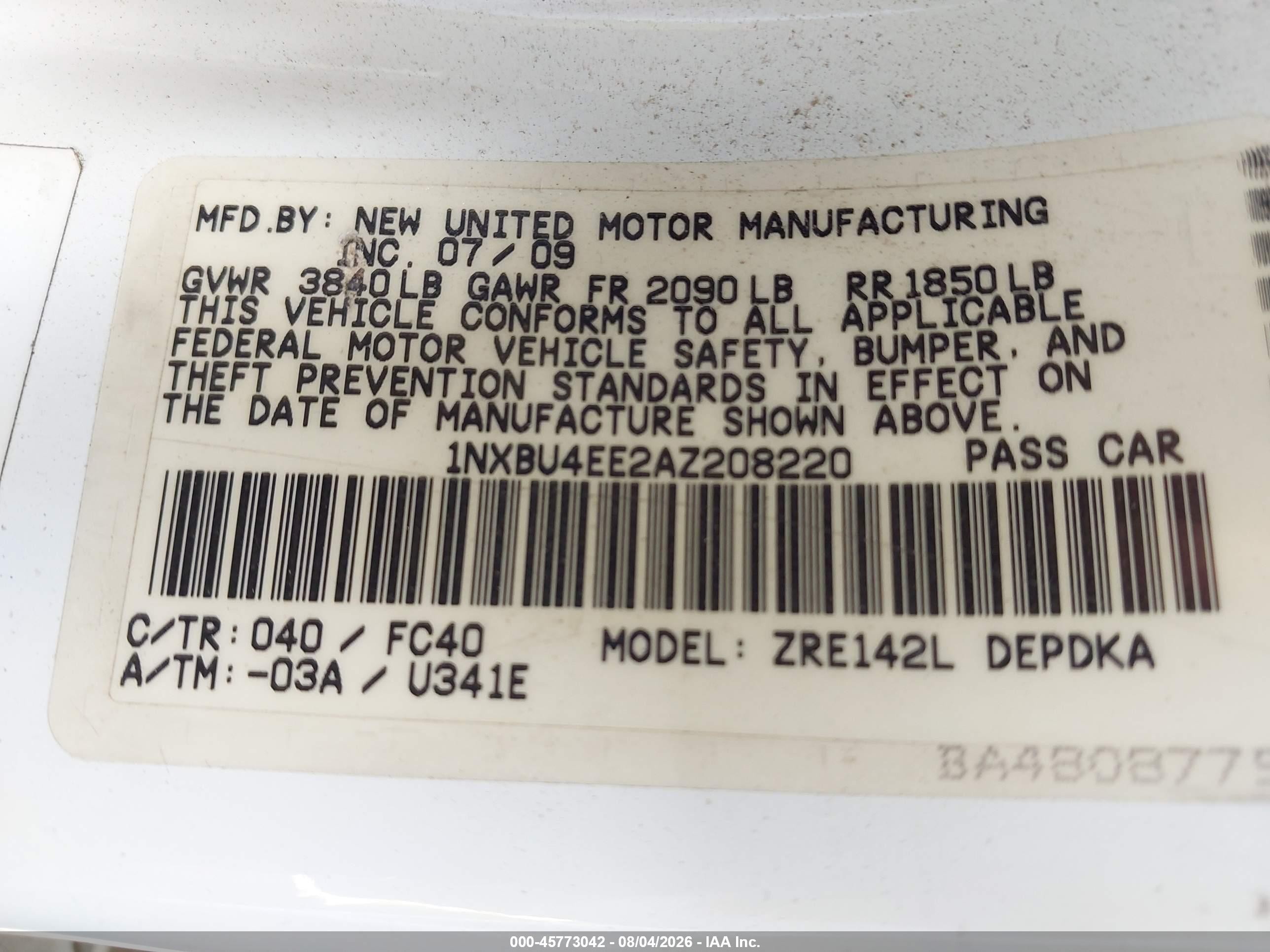 2010 Toyota Corolla Le White vin: 1NXBU4EE2AZ208220