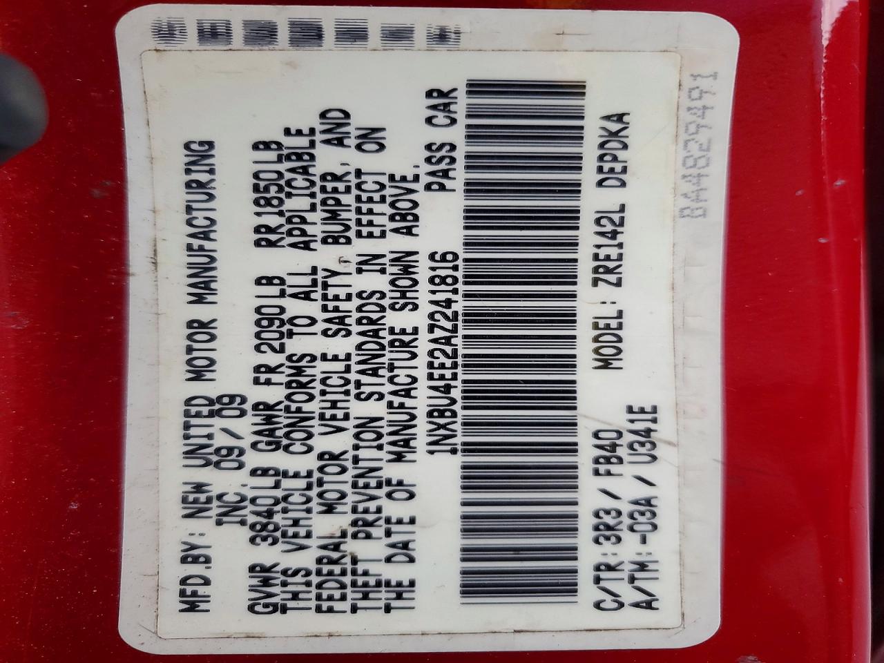 2010 Toyota Corolla Base Red vin: 1NXBU4EE2AZ241816