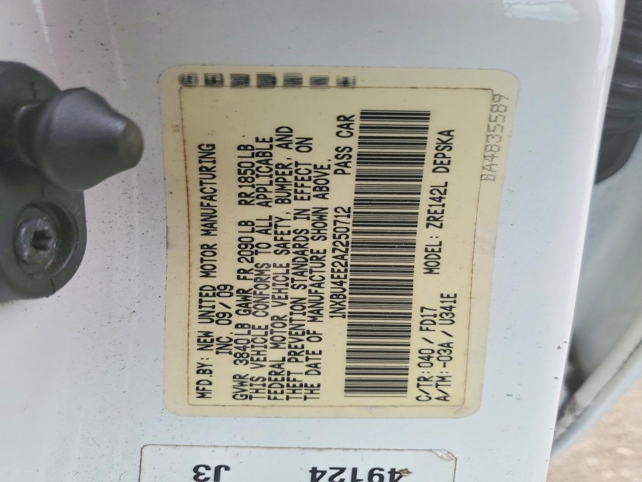 2010 Toyota Corolla S White vin: 1NXBU4EE2AZ250712