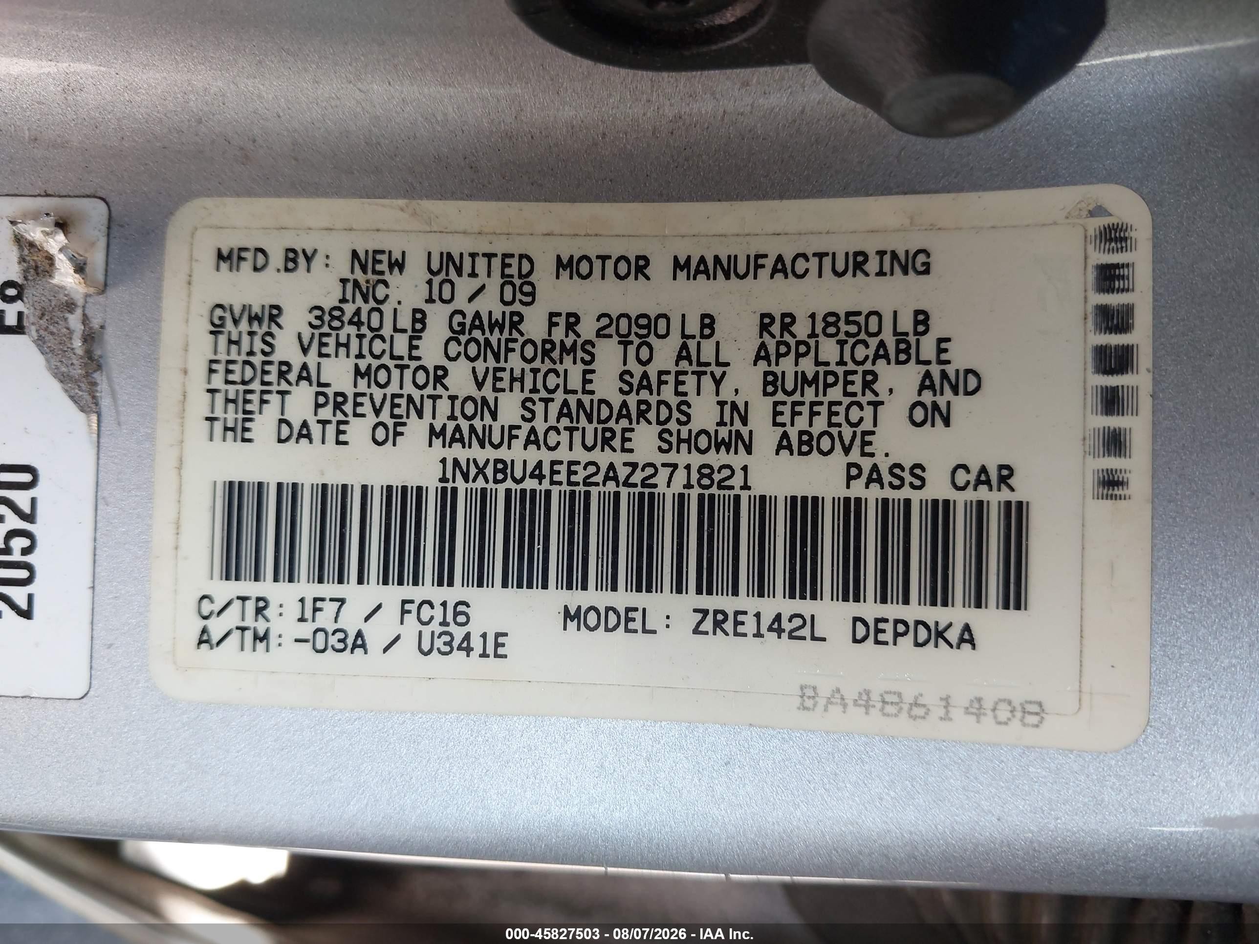 2010 Toyota Corolla Le Silver vin: 1NXBU4EE2AZ271821