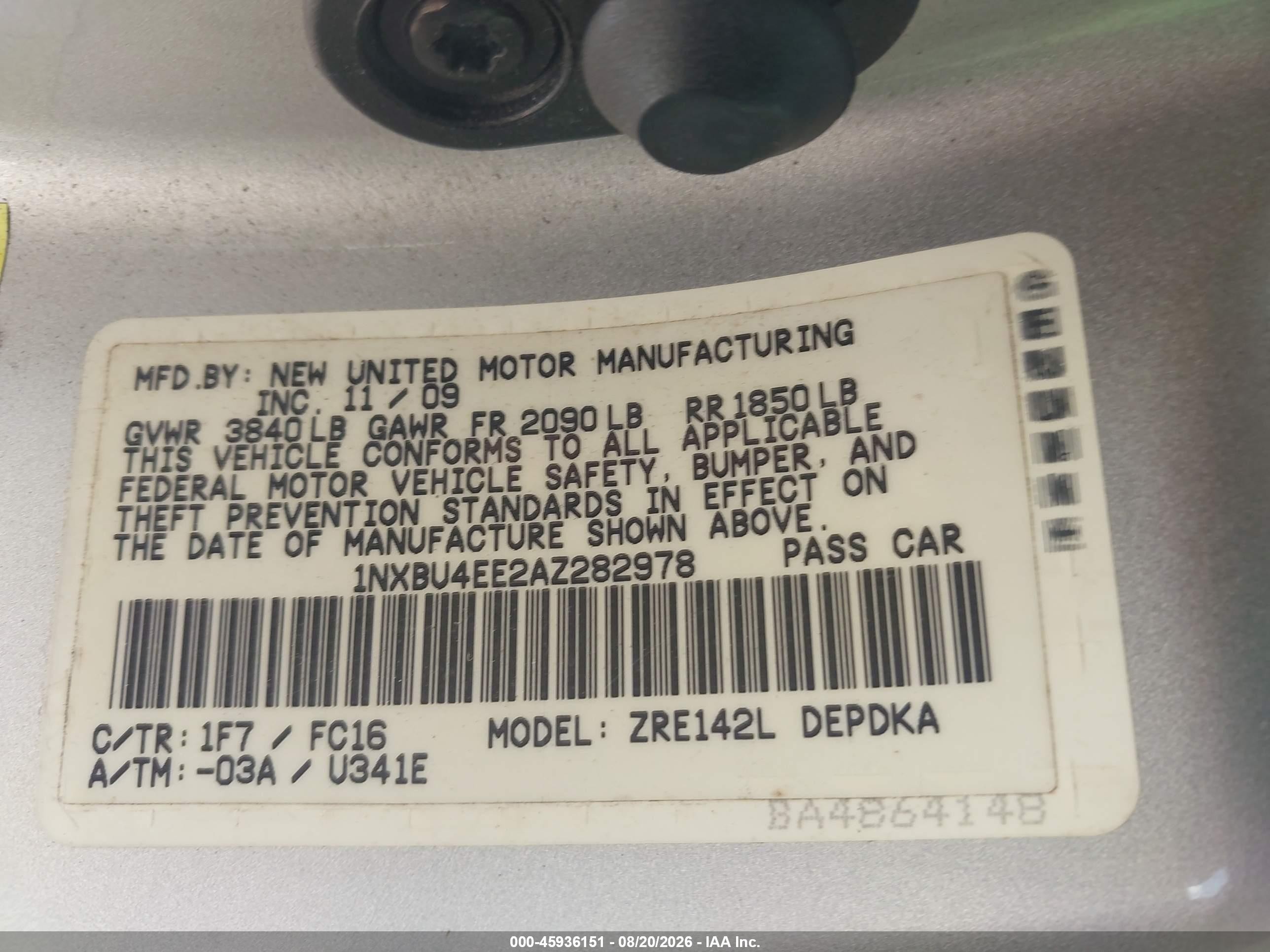 2010 Toyota Corolla Le Silver vin: 1NXBU4EE2AZ282978