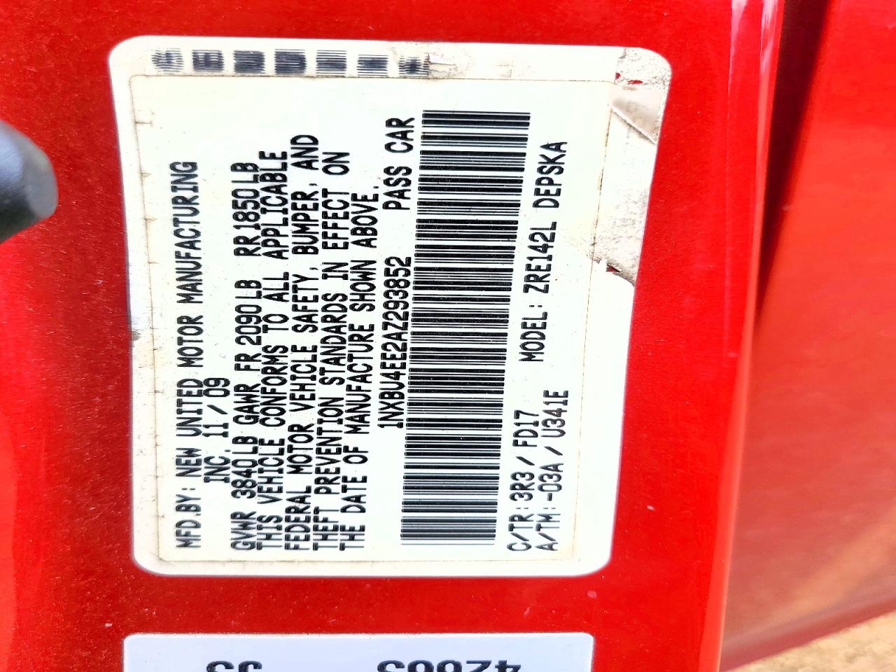 2010 Toyota Corolla S Red vin: 1NXBU4EE2AZ293852